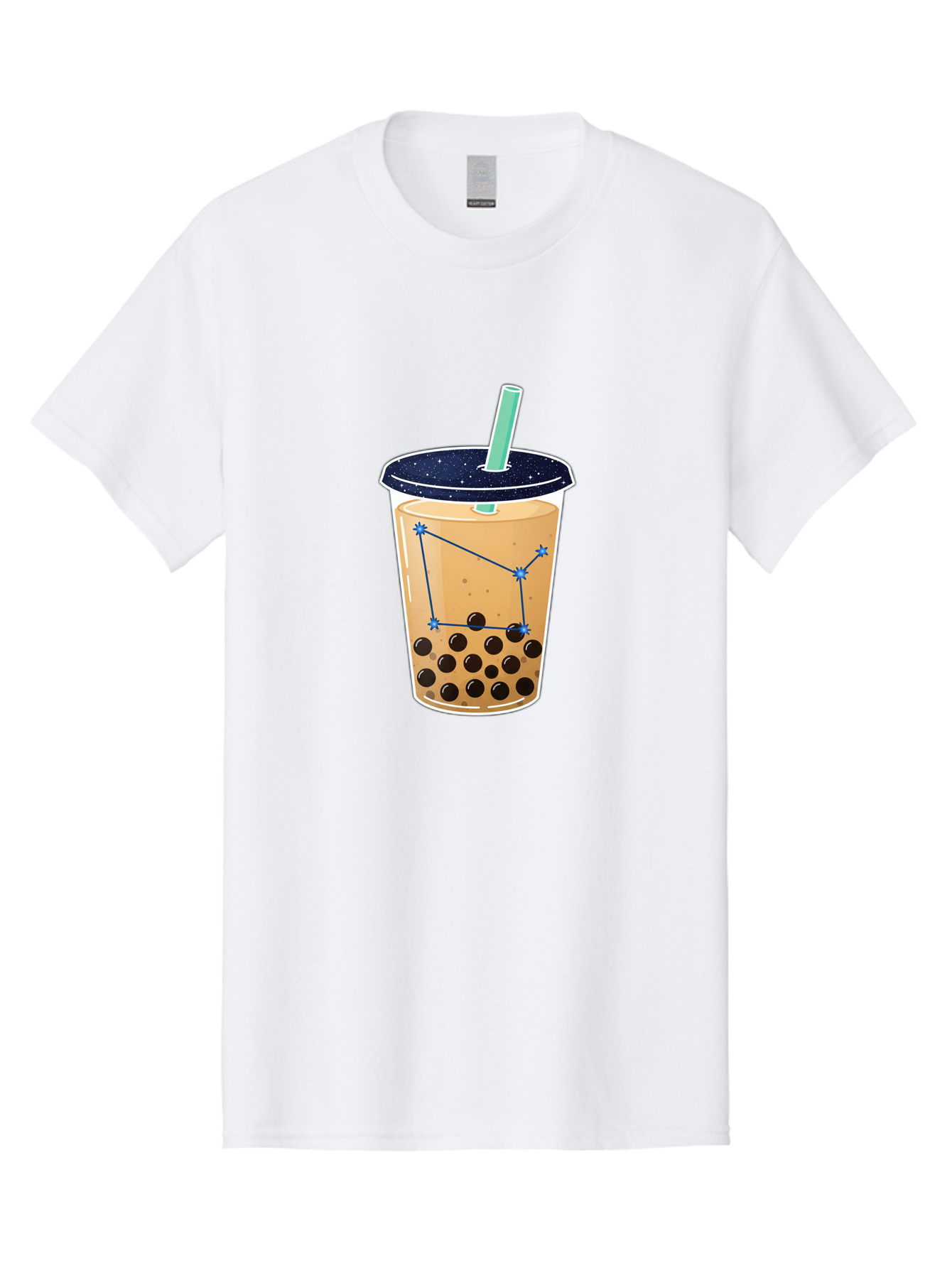 Bubble-Tea-11 Men'S Graphic Tee, 100% Cotton, Comfortable Casual Summer Wear, Machine Washable, Bubble Tea, Boba Drink, Milk Tea, Constellation Design, Starry Night, Coffee Drink, Tea Cup, Straw, Tapioca Pearls Bac691