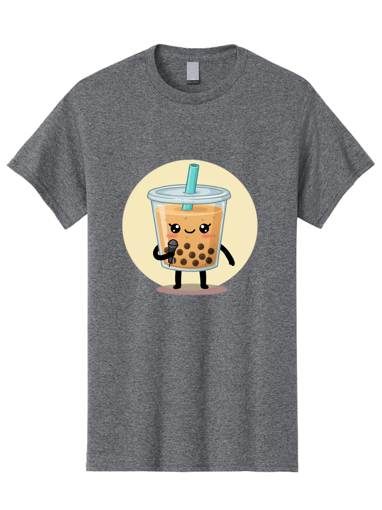 Bubble-Tea-12 Men'S Graphic Tee, 100% Cotton, Comfortable Casual Summer Wear, Machine Washable, Cartoon Bubble Tea, Adorable Character, Kawaii, Cute Illustration, Boba Drink, Microphone, Straw, Charming Personality, Fun Design, Playful Vibe, Bac692