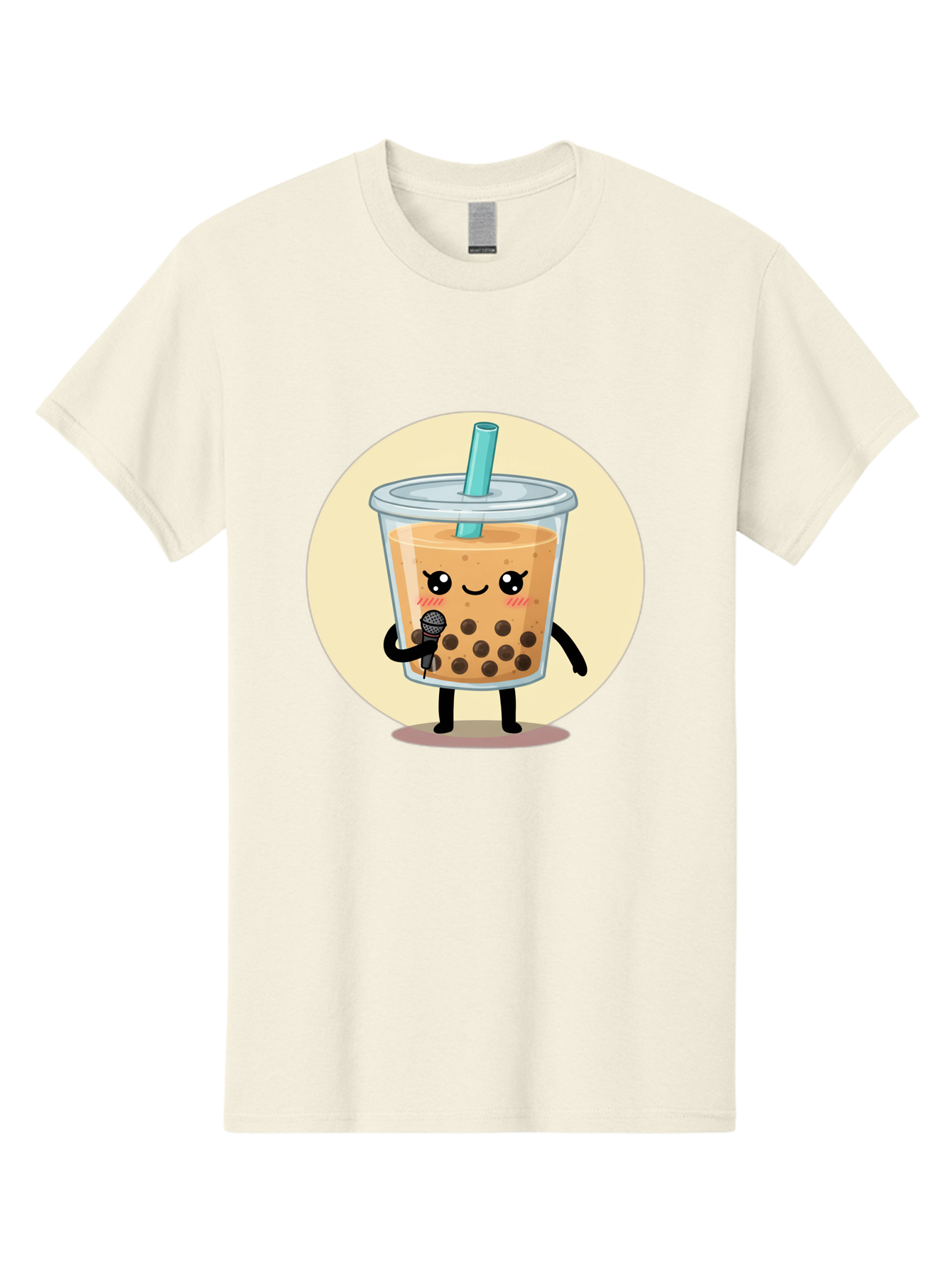 Bubble-Tea-12 Men'S Graphic Tee, 100% Cotton, Comfortable Casual Summer Wear, Machine Washable, Cartoon Bubble Tea, Adorable Character, Kawaii, Cute Illustration, Boba Drink, Microphone, Straw, Charming Personality, Fun Design, Playful Vibe, Bac692