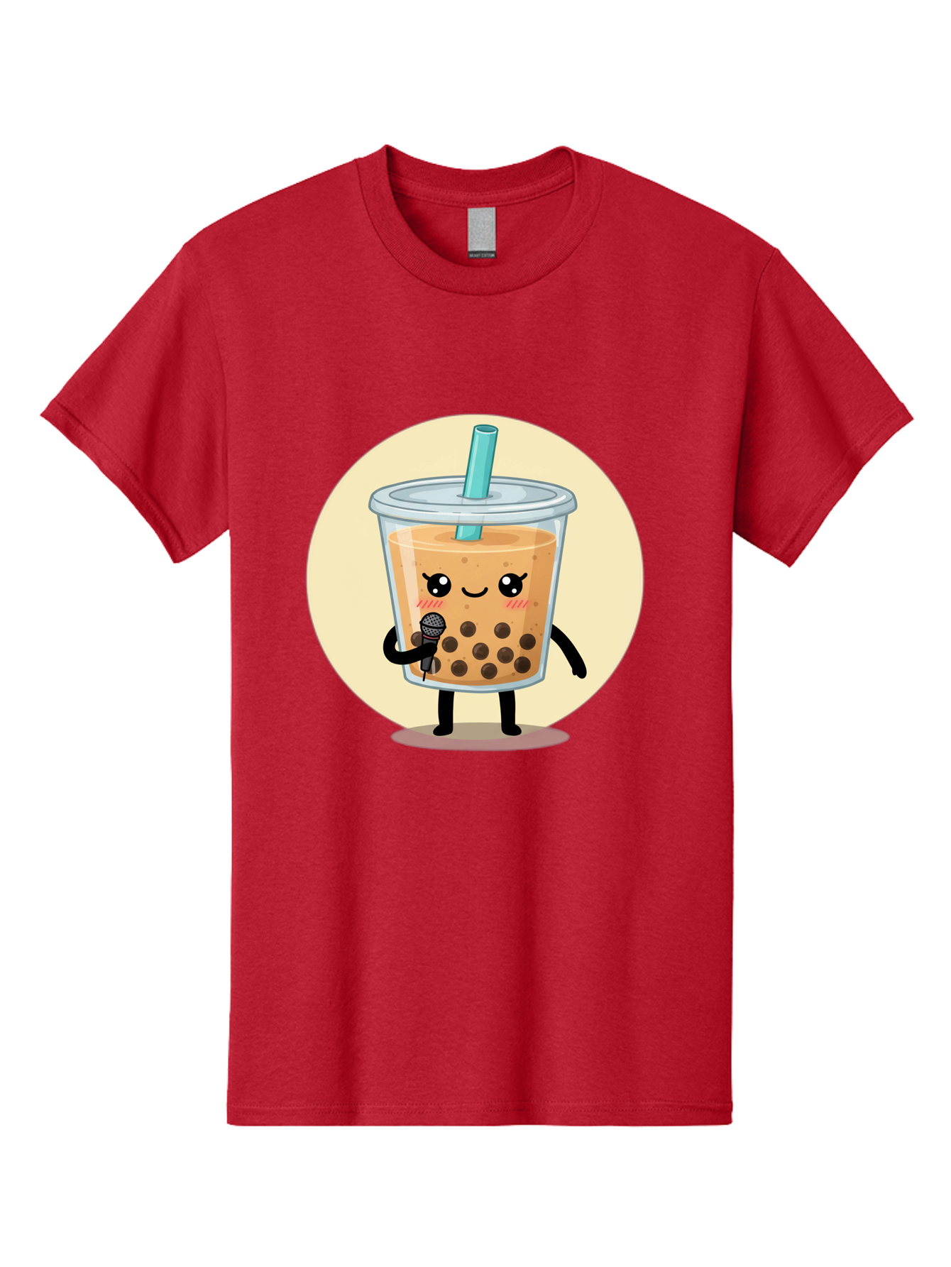 Bubble-Tea-12 Men'S Graphic Tee, 100% Cotton, Comfortable Casual Summer Wear, Machine Washable, Cartoon Bubble Tea, Adorable Character, Kawaii, Cute Illustration, Boba Drink, Microphone, Straw, Charming Personality, Fun Design, Playful Vibe, Bac692