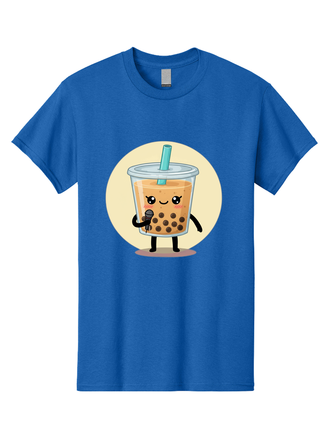 Bubble-Tea-12 Men'S Graphic Tee, 100% Cotton, Comfortable Casual Summer Wear, Machine Washable, Cartoon Bubble Tea, Adorable Character, Kawaii, Cute Illustration, Boba Drink, Microphone, Straw, Charming Personality, Fun Design, Playful Vibe, Bac692