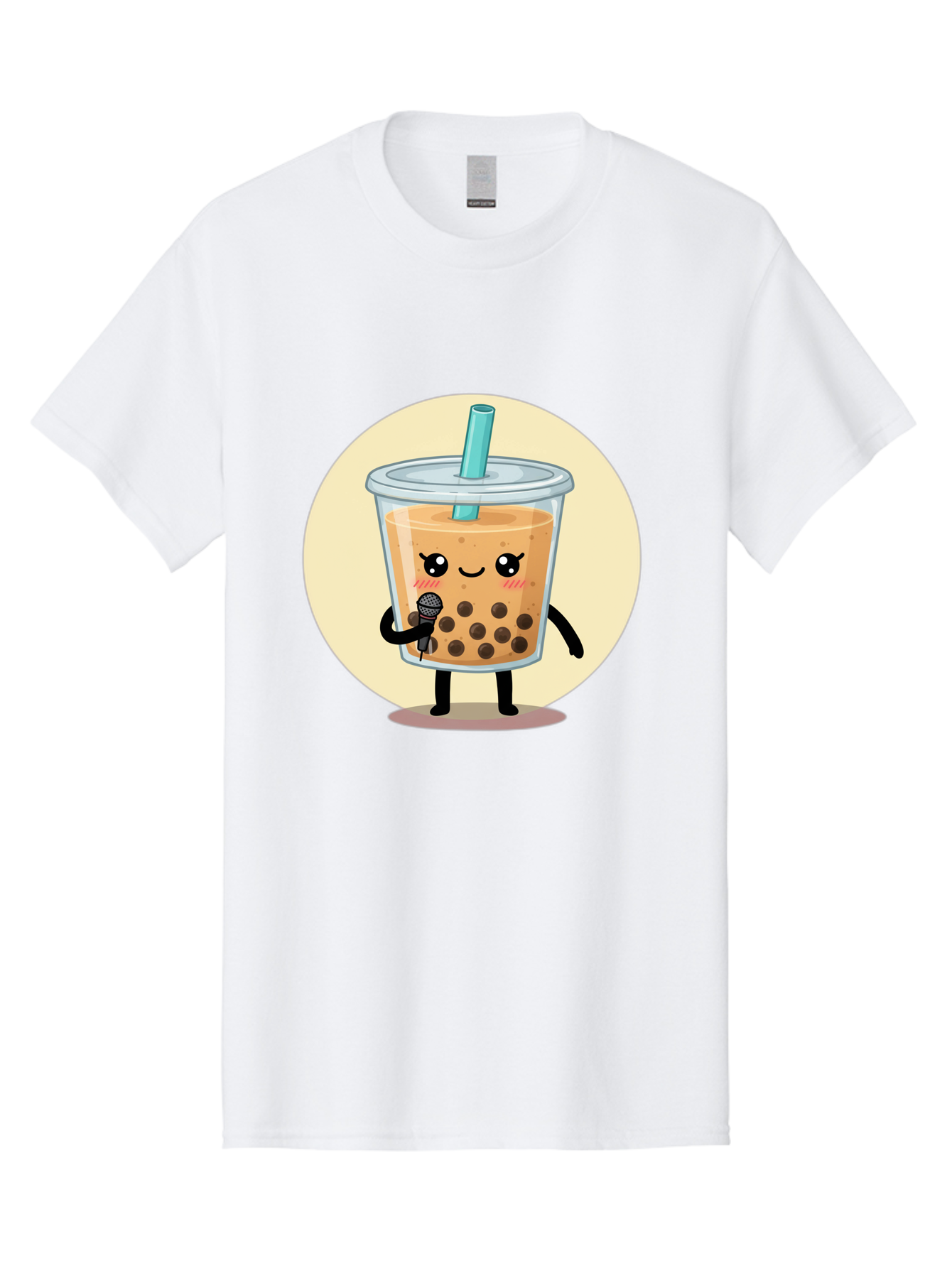 Bubble-Tea-12 Men'S Graphic Tee, 100% Cotton, Comfortable Casual Summer Wear, Machine Washable, Cartoon Bubble Tea, Adorable Character, Kawaii, Cute Illustration, Boba Drink, Microphone, Straw, Charming Personality, Fun Design, Playful Vibe, Bac692