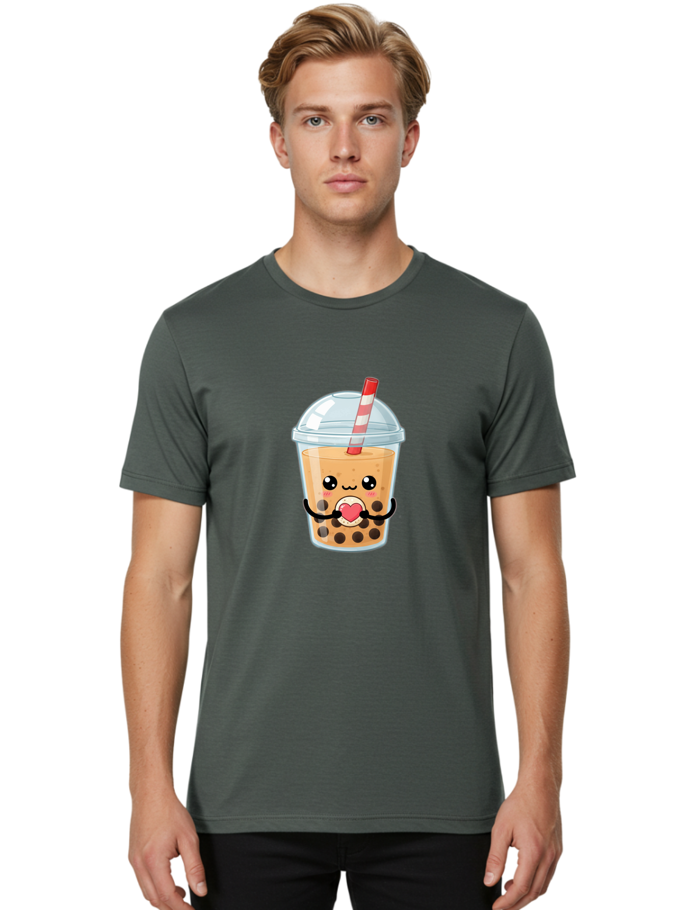 Bubble-Tea-13 Men'S Graphic Tee, 100% Cotton, Comfortable Casual Summer Wear, Machine Washable, Bubble Tea, Boba Drink, Cartoon Beverage, Cute Straw, Kawaii Culture, Heart Symbol, Playful Design, Refreshing Drink, Milk Tea, Tea Lover Bac693