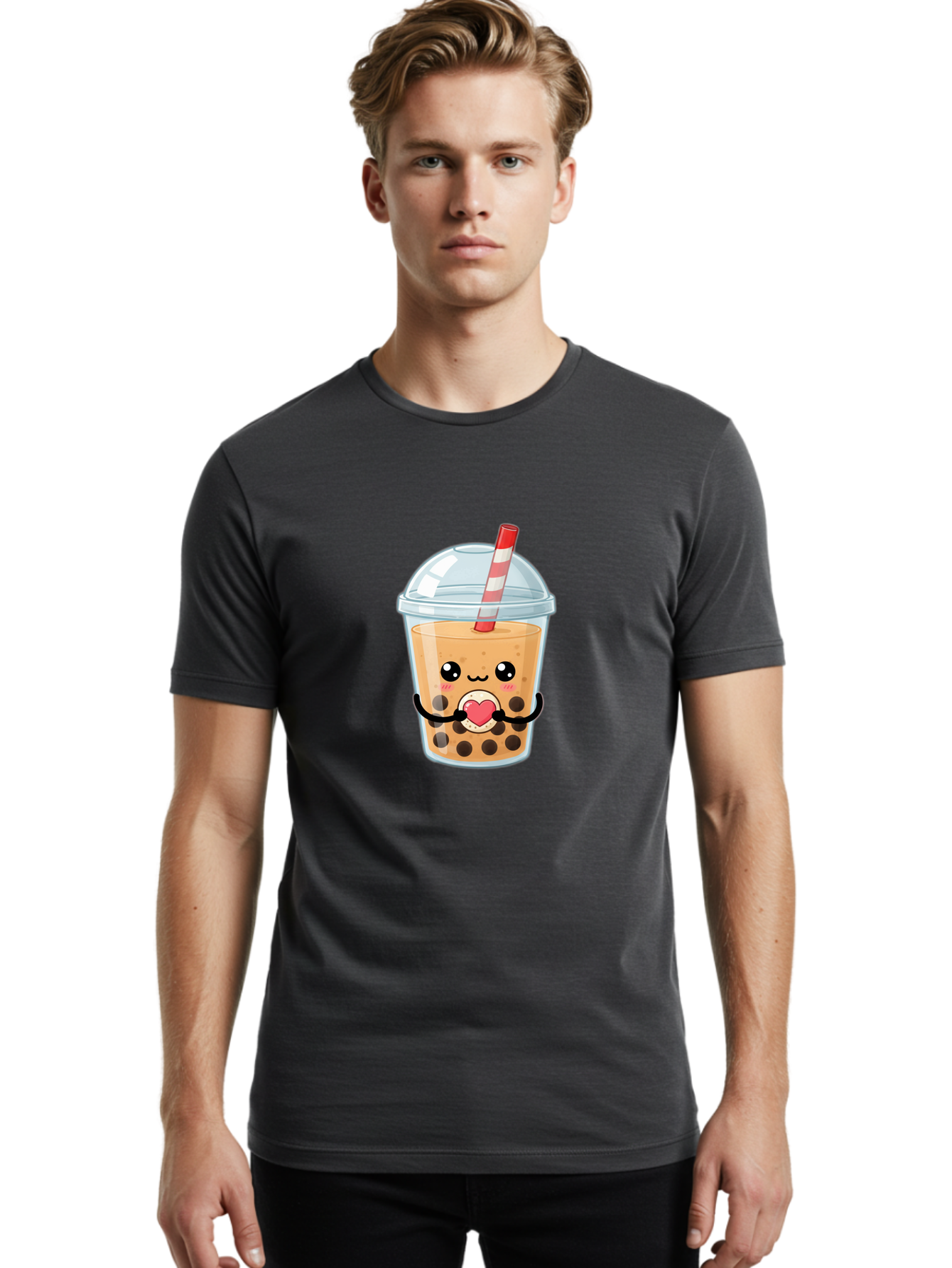 Bubble-Tea-13 Men'S Graphic Tee, 100% Cotton, Comfortable Casual Summer Wear, Machine Washable, Bubble Tea, Boba Drink, Cartoon Beverage, Cute Straw, Kawaii Culture, Heart Symbol, Playful Design, Refreshing Drink, Milk Tea, Tea Lover Bac693