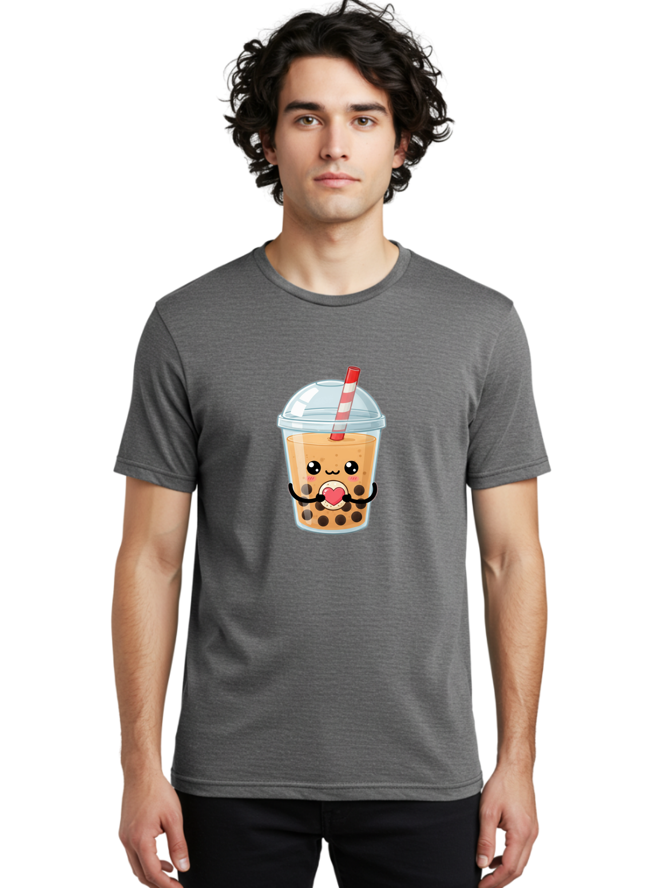 Bubble-Tea-13 Men'S Graphic Tee, 100% Cotton, Comfortable Casual Summer Wear, Machine Washable, Bubble Tea, Boba Drink, Cartoon Beverage, Cute Straw, Kawaii Culture, Heart Symbol, Playful Design, Refreshing Drink, Milk Tea, Tea Lover Bac693