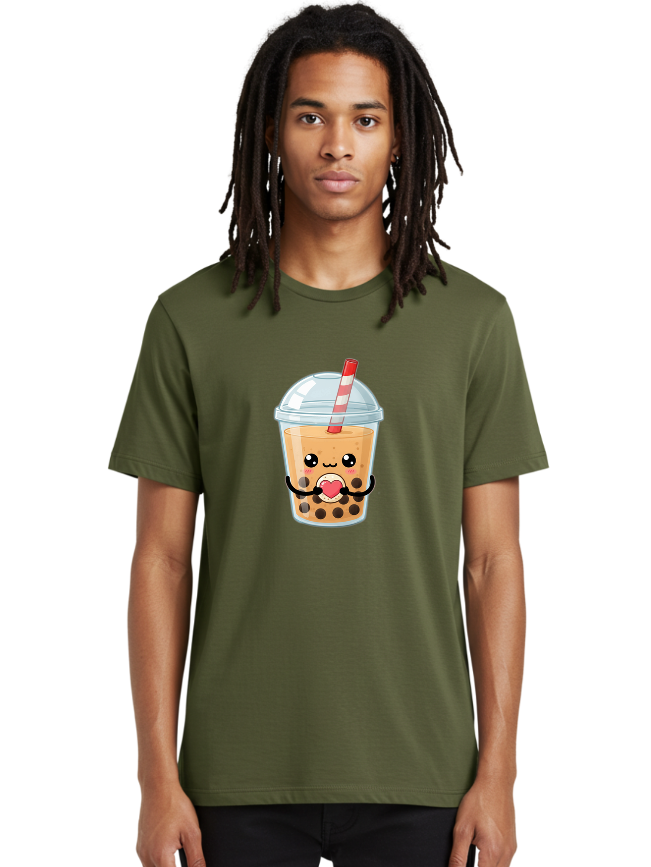 Bubble-Tea-13 Men'S Graphic Tee, 100% Cotton, Comfortable Casual Summer Wear, Machine Washable, Bubble Tea, Boba Drink, Cartoon Beverage, Cute Straw, Kawaii Culture, Heart Symbol, Playful Design, Refreshing Drink, Milk Tea, Tea Lover Bac693