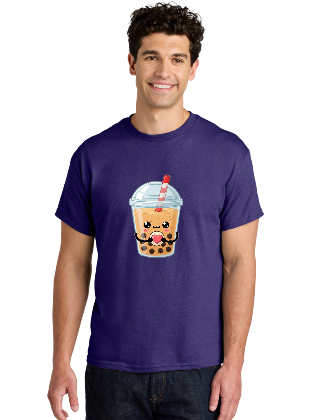 Bubble-Tea-13 Men'S Graphic Tee, 100% Cotton, Comfortable Casual Summer Wear, Machine Washable, Bubble Tea, Boba Drink, Cartoon Beverage, Cute Straw, Kawaii Culture, Heart Symbol, Playful Design, Refreshing Drink, Milk Tea, Tea Lover Bac693