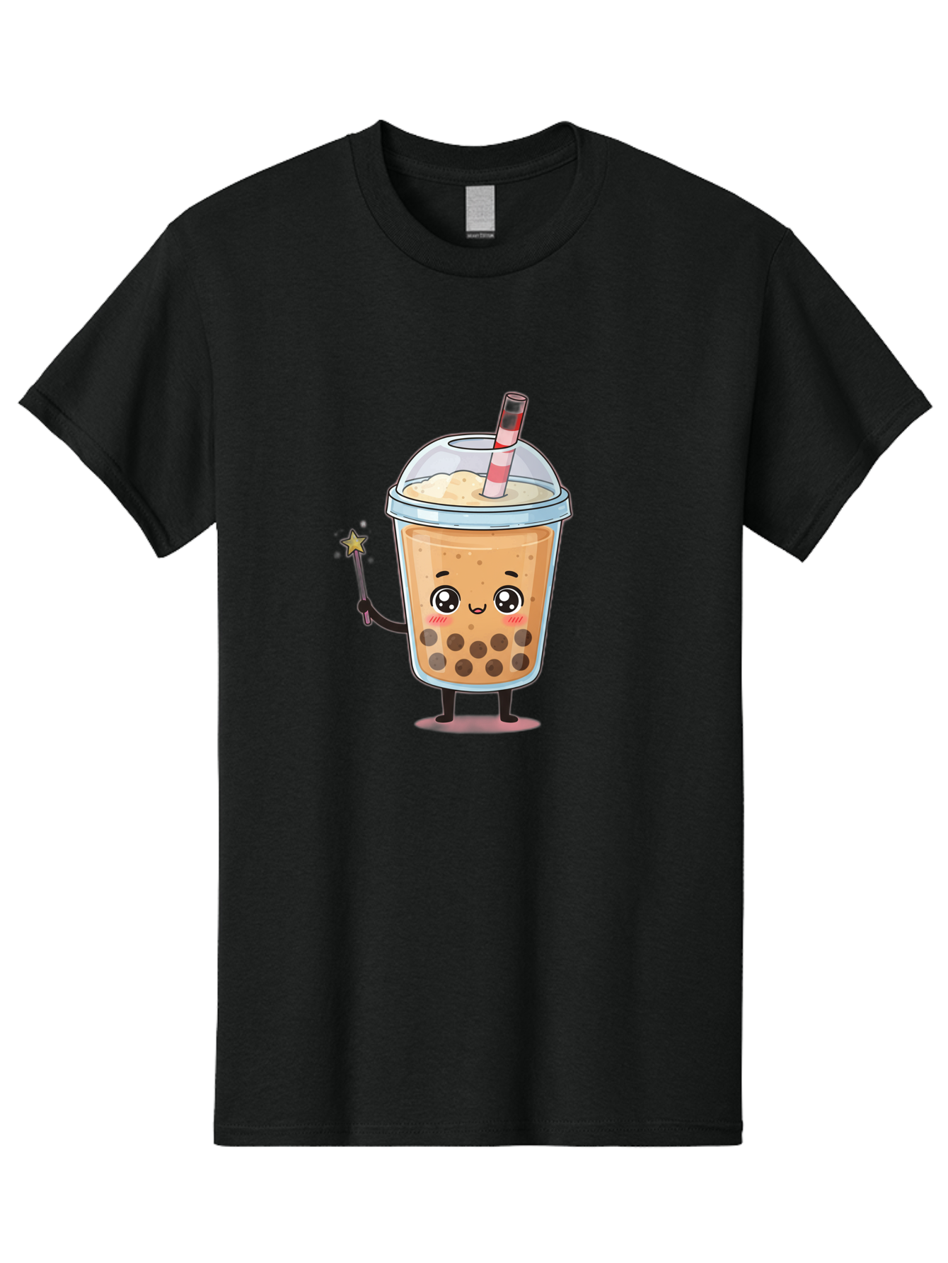 Bubble-Tea-14 Men'S Graphic Tee, 100% Cotton, Comfortable Casual Summer Wear, Machine Washable, Cute Bubble Tea, Cartoon Character, Boba Drink, Magical Wand, Whimsical Design, Adorable Expression, Tea Lover, Animated Beverage, Fantasy Drink, Bac694