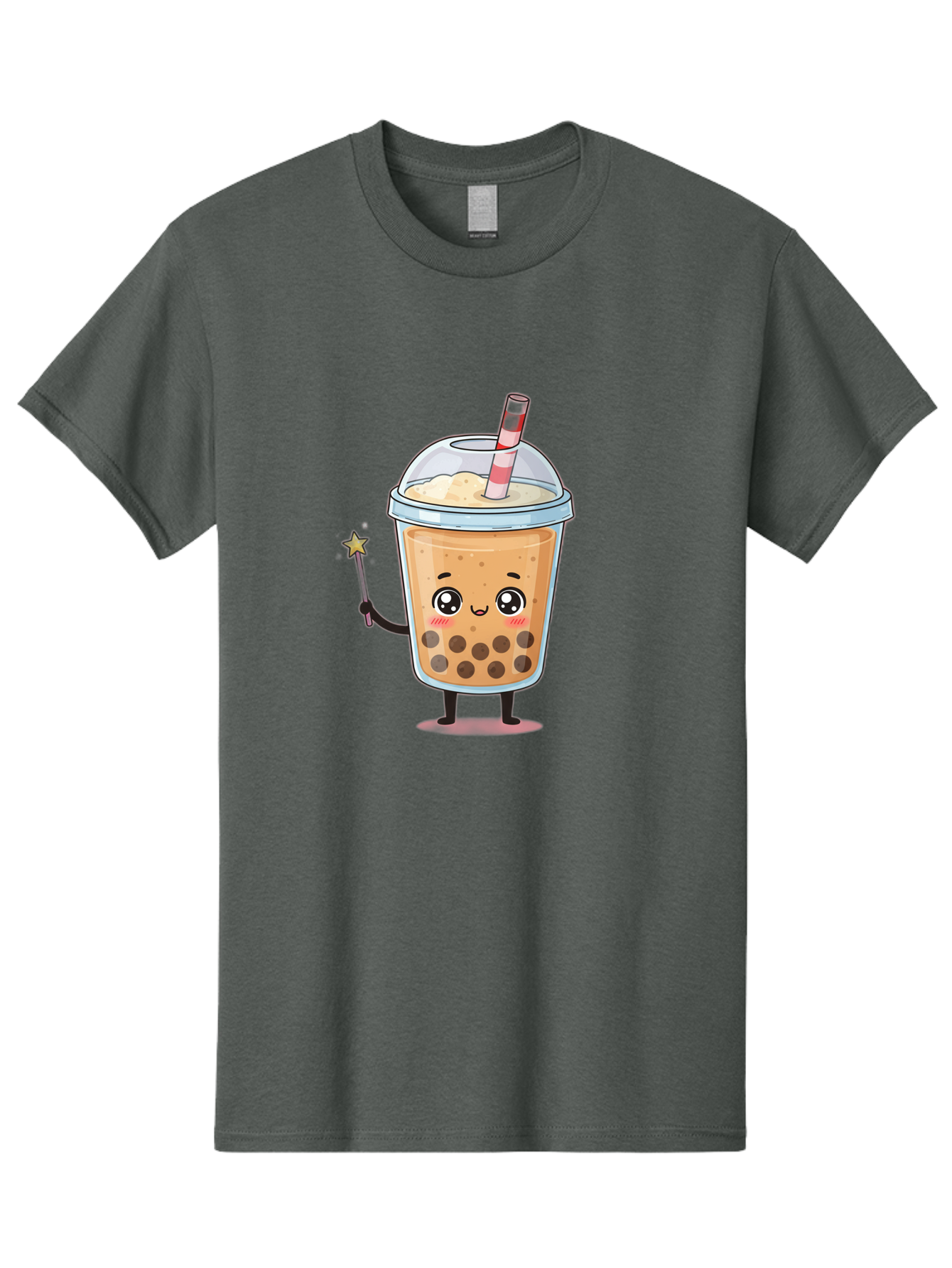 Bubble-Tea-14 Men'S Graphic Tee, 100% Cotton, Comfortable Casual Summer Wear, Machine Washable, Cute Bubble Tea, Cartoon Character, Boba Drink, Magical Wand, Whimsical Design, Adorable Expression, Tea Lover, Animated Beverage, Fantasy Drink, Bac694