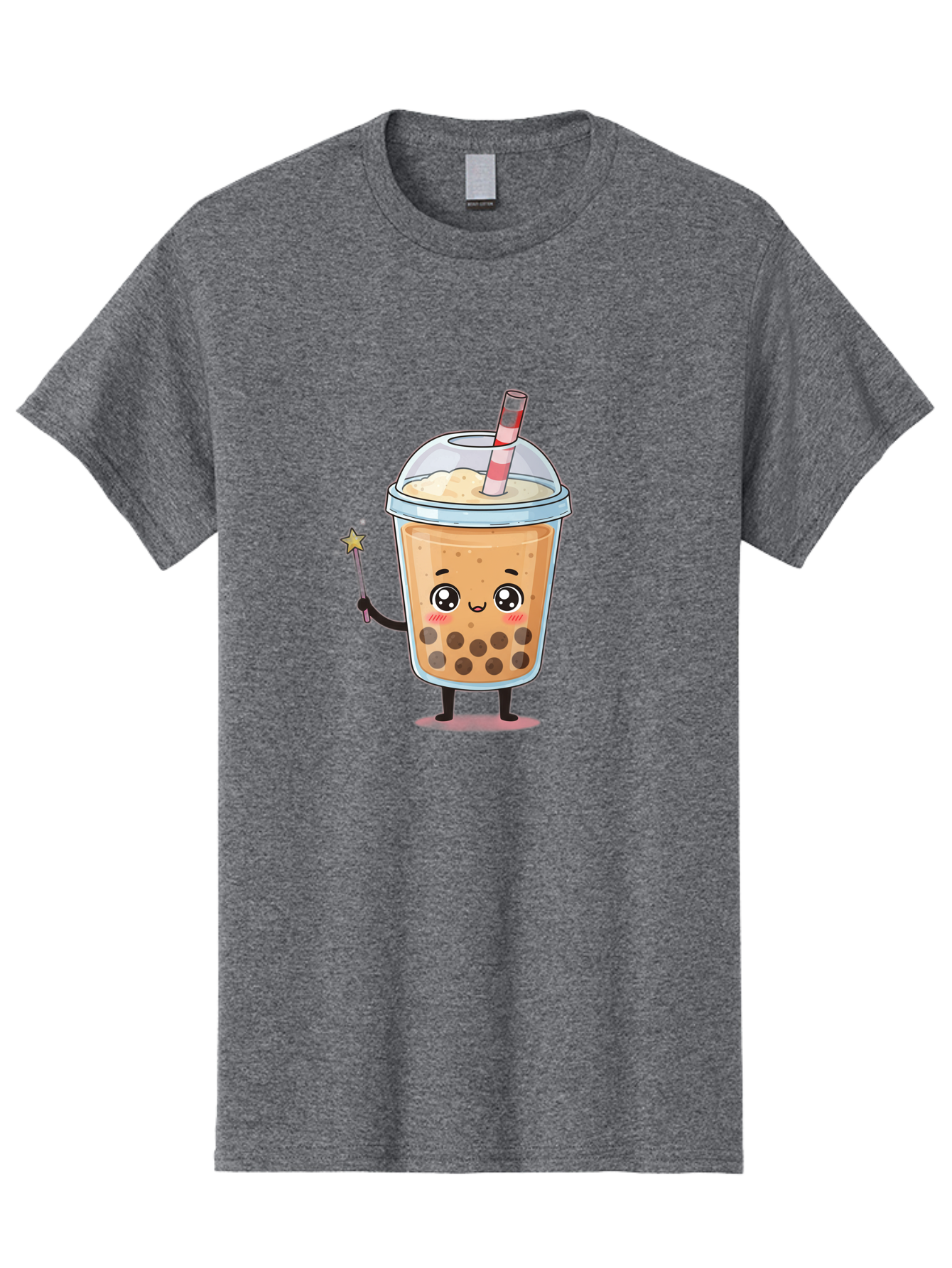 Bubble-Tea-14 Men'S Graphic Tee, 100% Cotton, Comfortable Casual Summer Wear, Machine Washable, Cute Bubble Tea, Cartoon Character, Boba Drink, Magical Wand, Whimsical Design, Adorable Expression, Tea Lover, Animated Beverage, Fantasy Drink, Bac694