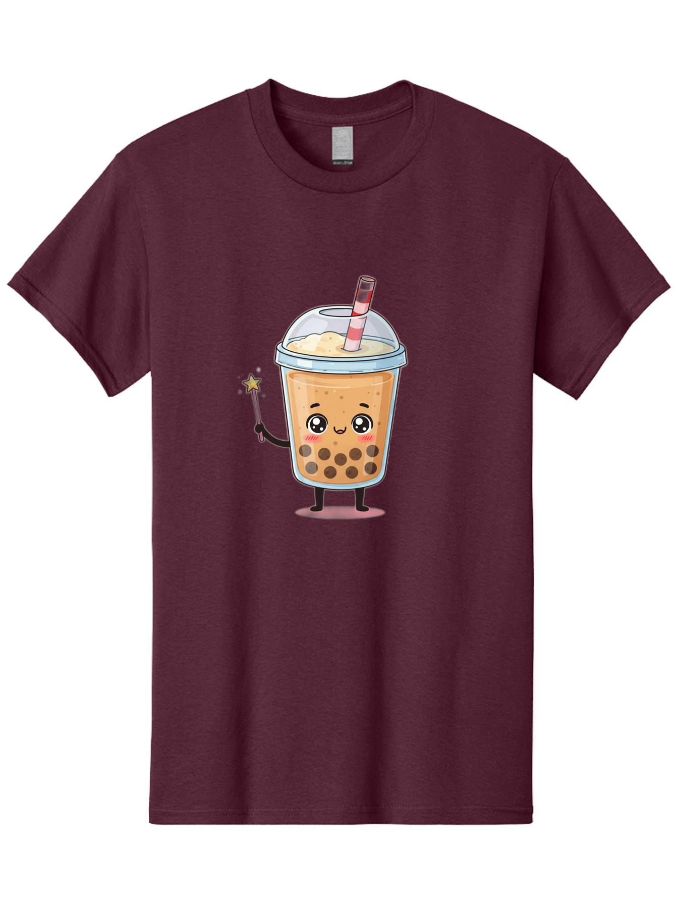 Bubble-Tea-14 Men'S Graphic Tee, 100% Cotton, Comfortable Casual Summer Wear, Machine Washable, Cute Bubble Tea, Cartoon Character, Boba Drink, Magical Wand, Whimsical Design, Adorable Expression, Tea Lover, Animated Beverage, Fantasy Drink, Bac694