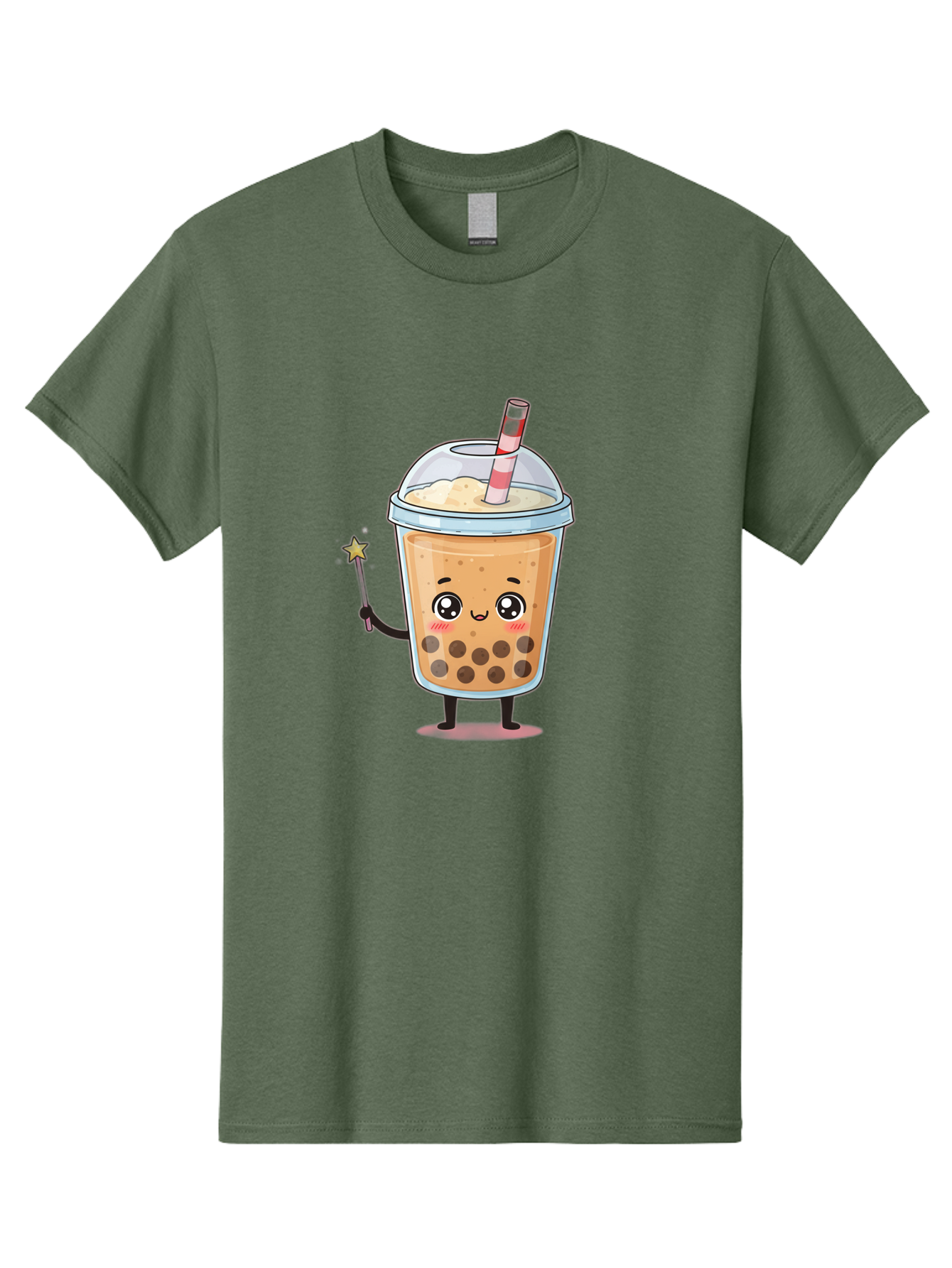 Bubble-Tea-14 Men'S Graphic Tee, 100% Cotton, Comfortable Casual Summer Wear, Machine Washable, Cute Bubble Tea, Cartoon Character, Boba Drink, Magical Wand, Whimsical Design, Adorable Expression, Tea Lover, Animated Beverage, Fantasy Drink, Bac694