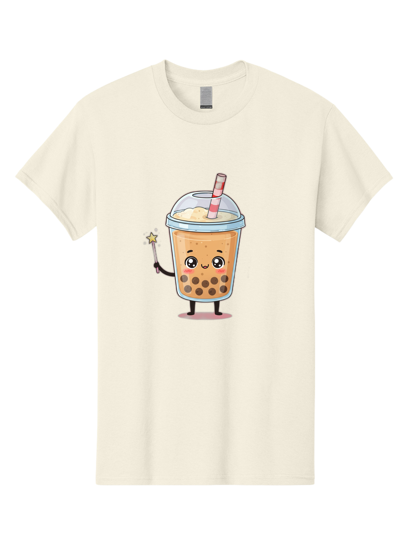 Bubble-Tea-14 Men'S Graphic Tee, 100% Cotton, Comfortable Casual Summer Wear, Machine Washable, Cute Bubble Tea, Cartoon Character, Boba Drink, Magical Wand, Whimsical Design, Adorable Expression, Tea Lover, Animated Beverage, Fantasy Drink, Bac694