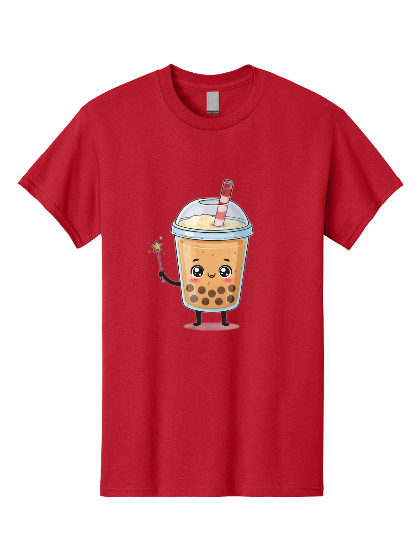 Bubble-Tea-14 Men'S Graphic Tee, 100% Cotton, Comfortable Casual Summer Wear, Machine Washable, Cute Bubble Tea, Cartoon Character, Boba Drink, Magical Wand, Whimsical Design, Adorable Expression, Tea Lover, Animated Beverage, Fantasy Drink, Bac694