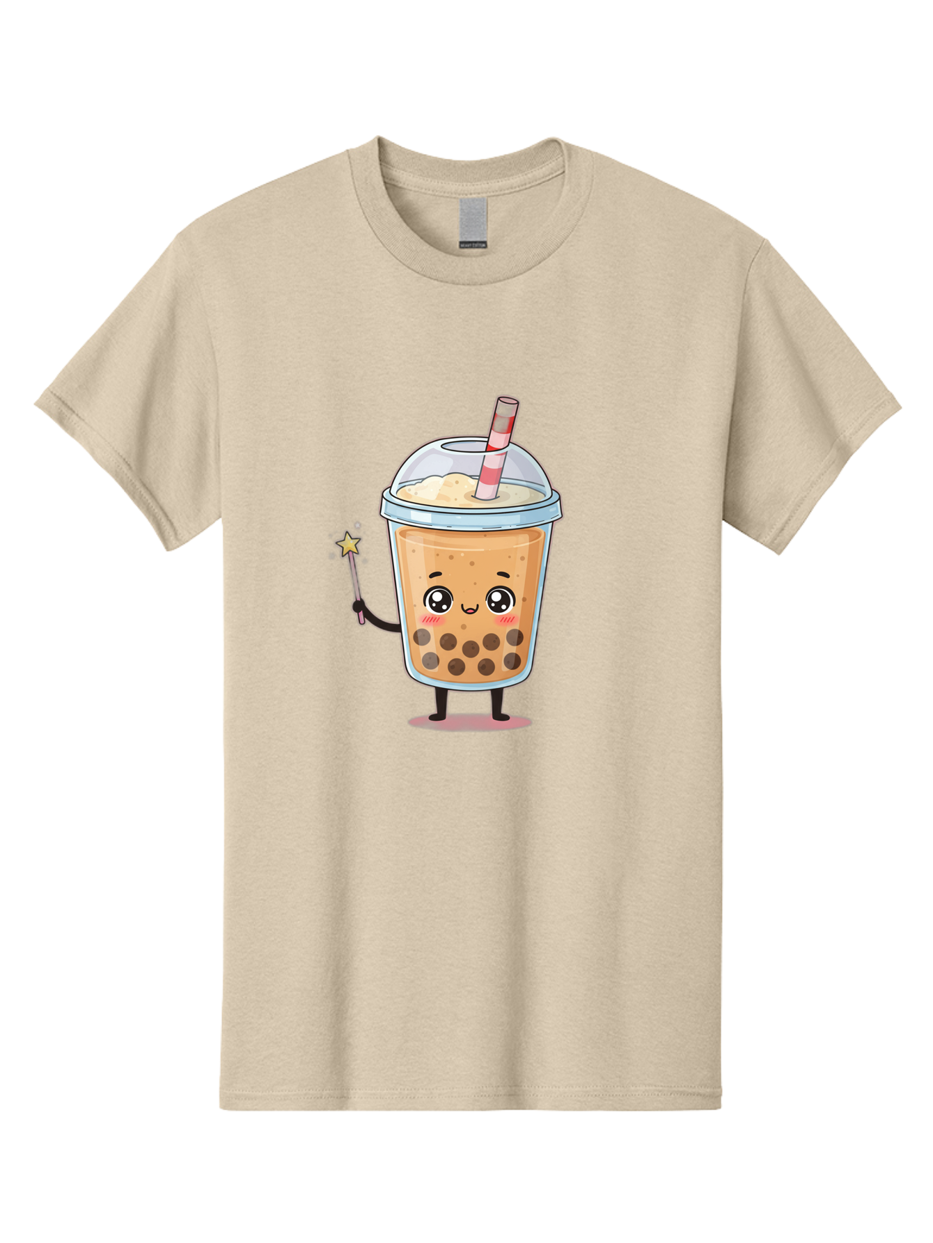 Bubble-Tea-14 Men'S Graphic Tee, 100% Cotton, Comfortable Casual Summer Wear, Machine Washable, Cute Bubble Tea, Cartoon Character, Boba Drink, Magical Wand, Whimsical Design, Adorable Expression, Tea Lover, Animated Beverage, Fantasy Drink, Bac694