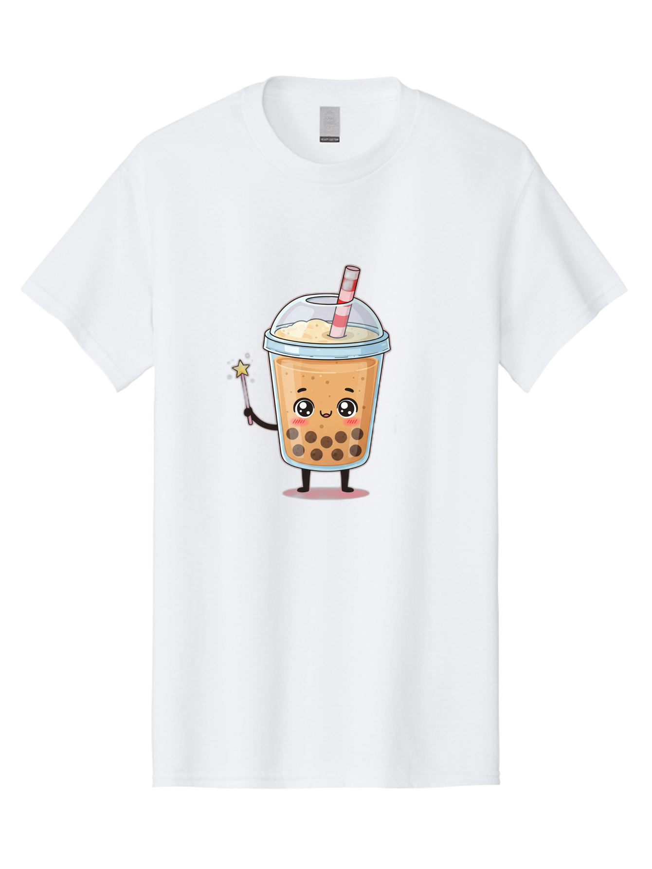Bubble-Tea-14 Men'S Graphic Tee, 100% Cotton, Comfortable Casual Summer Wear, Machine Washable, Cute Bubble Tea, Cartoon Character, Boba Drink, Magical Wand, Whimsical Design, Adorable Expression, Tea Lover, Animated Beverage, Fantasy Drink, Bac694
