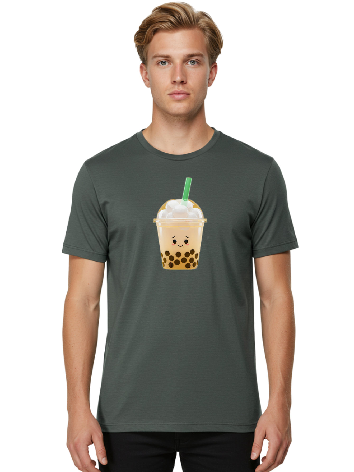 Bubble-Tea-15 Men'S Graphic Tee, 100% Cotton, Comfortable Casual Summer Wear, Machine Washable, Bubble Tea, Boba Drink, Milk Tea, Tapioca Pearls, Whipped Cream, Straw, Kawaii, Cute, Cartoon, Smiling Face, Adorable, Fun, Tasty, Refreshing, Bac695