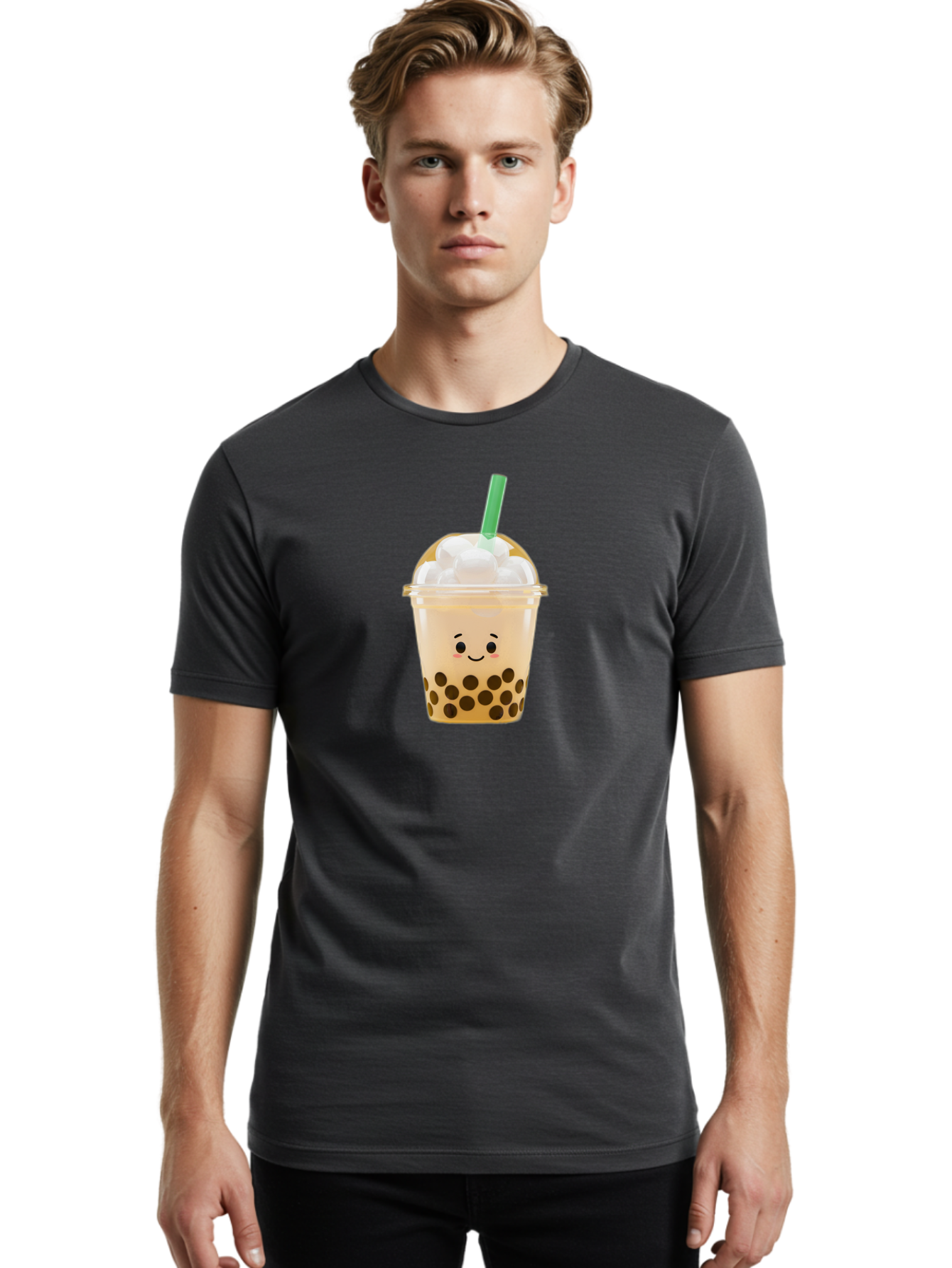 Bubble-Tea-15 Men'S Graphic Tee, 100% Cotton, Comfortable Casual Summer Wear, Machine Washable, Bubble Tea, Boba Drink, Milk Tea, Tapioca Pearls, Whipped Cream, Straw, Kawaii, Cute, Cartoon, Smiling Face, Adorable, Fun, Tasty, Refreshing, Bac695