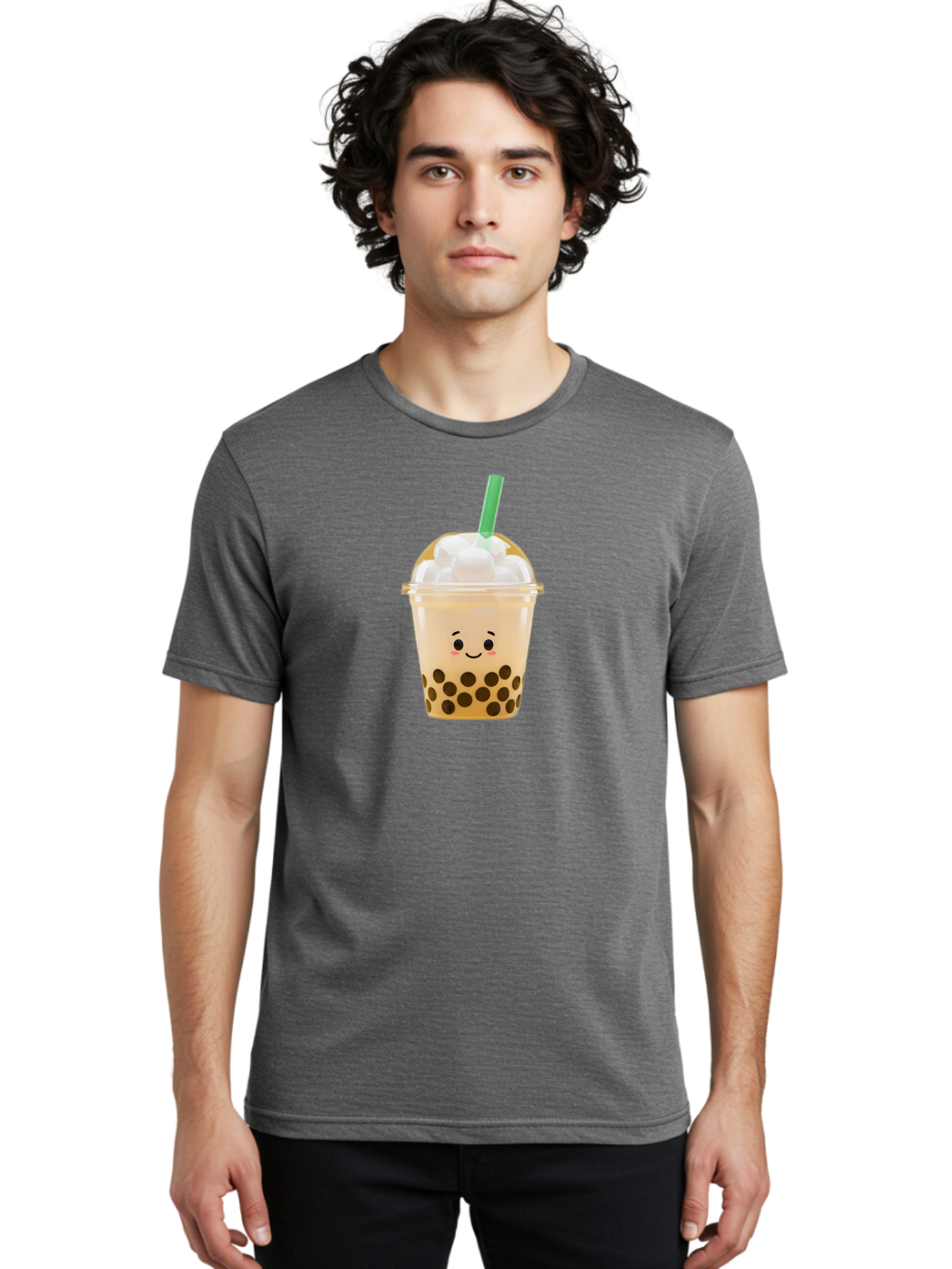 Bubble-Tea-15 Men'S Graphic Tee, 100% Cotton, Comfortable Casual Summer Wear, Machine Washable, Bubble Tea, Boba Drink, Milk Tea, Tapioca Pearls, Whipped Cream, Straw, Kawaii, Cute, Cartoon, Smiling Face, Adorable, Fun, Tasty, Refreshing, Bac695
