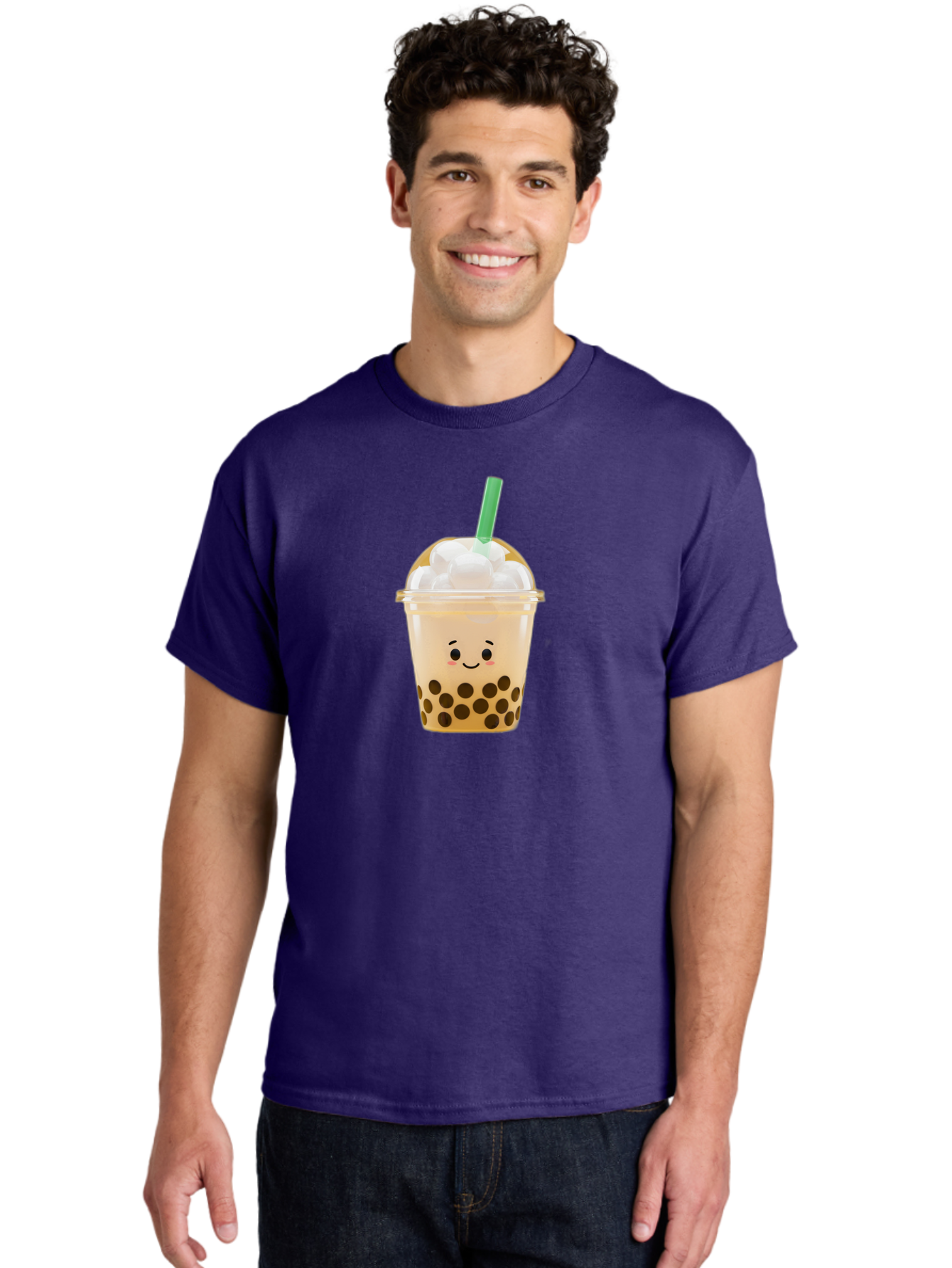 Bubble-Tea-15 Men'S Graphic Tee, 100% Cotton, Comfortable Casual Summer Wear, Machine Washable, Bubble Tea, Boba Drink, Milk Tea, Tapioca Pearls, Whipped Cream, Straw, Kawaii, Cute, Cartoon, Smiling Face, Adorable, Fun, Tasty, Refreshing, Bac695
