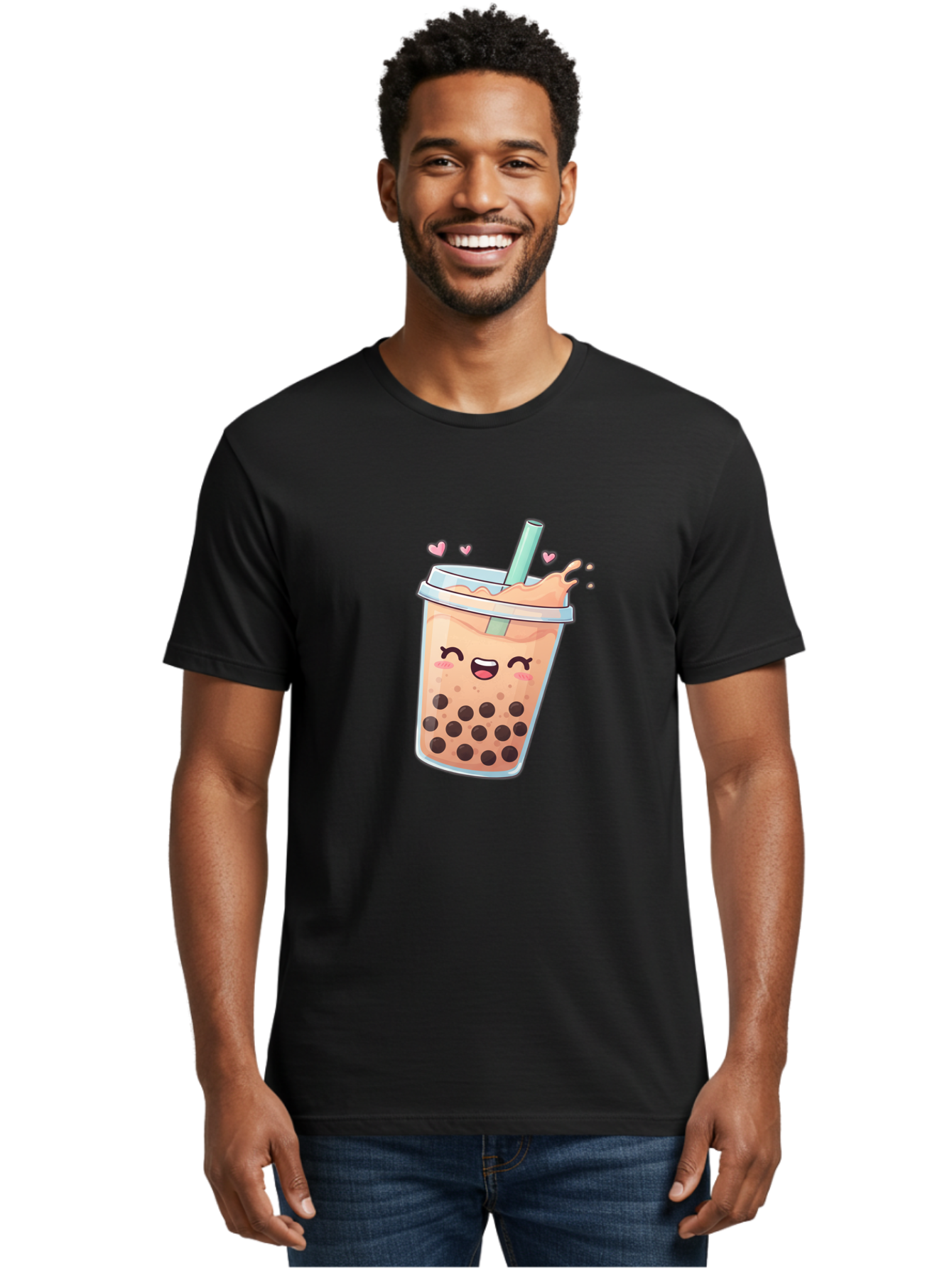 Bubble-Tea-16 Men'S Graphic Tee, 100% Cotton, Comfortable Casual Summer Wear, Machine Washable, Boba Tea, Bubble Tea, Kawaii Drink, Cute Cartoon Beverage, Tea With Boba, Smiling Milk Tea, Adorable Drink, Tea Lover, Boba Love, Refreshing Drink Bac696