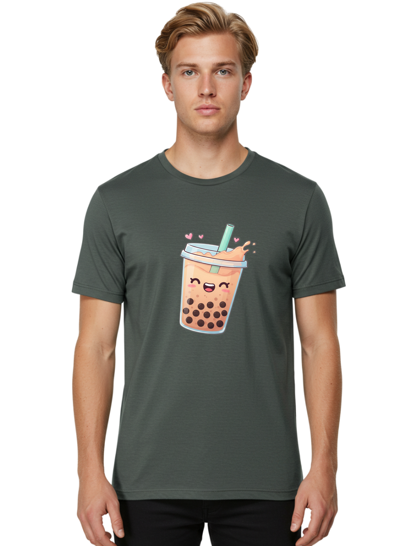 Bubble-Tea-16 Men'S Graphic Tee, 100% Cotton, Comfortable Casual Summer Wear, Machine Washable, Boba Tea, Bubble Tea, Kawaii Drink, Cute Cartoon Beverage, Tea With Boba, Smiling Milk Tea, Adorable Drink, Tea Lover, Boba Love, Refreshing Drink Bac696