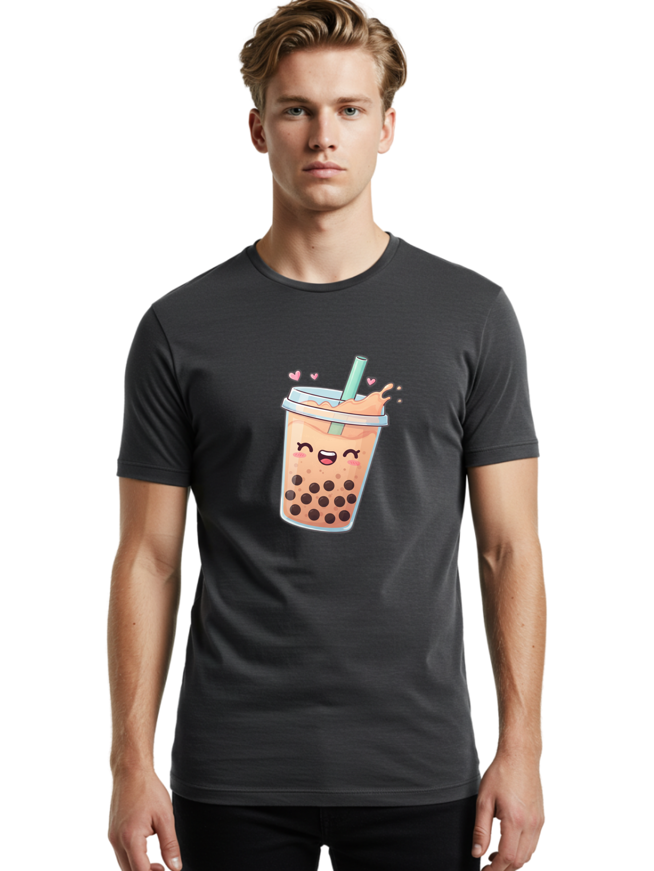 Bubble-Tea-16 Men'S Graphic Tee, 100% Cotton, Comfortable Casual Summer Wear, Machine Washable, Boba Tea, Bubble Tea, Kawaii Drink, Cute Cartoon Beverage, Tea With Boba, Smiling Milk Tea, Adorable Drink, Tea Lover, Boba Love, Refreshing Drink Bac696