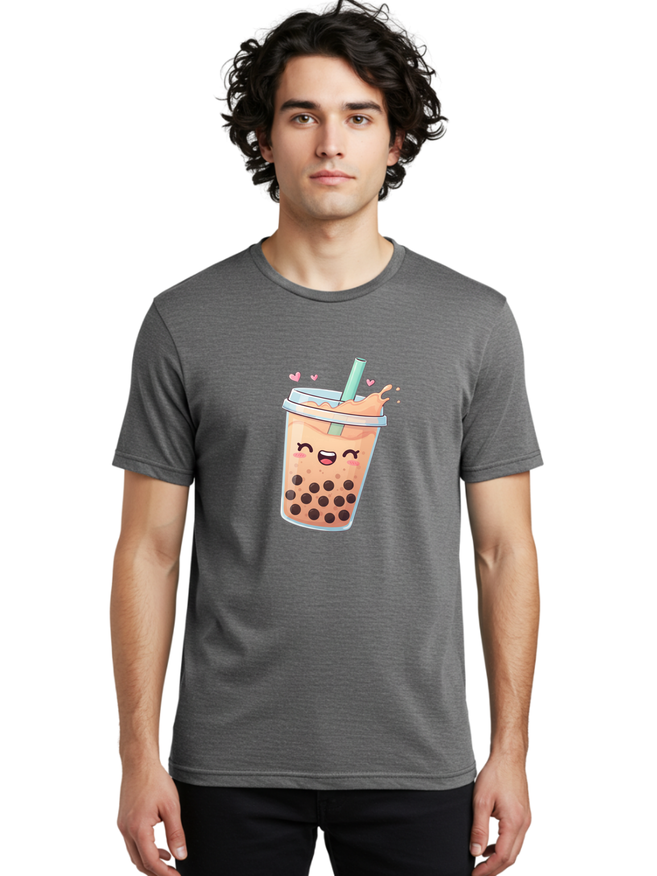 Bubble-Tea-16 Men'S Graphic Tee, 100% Cotton, Comfortable Casual Summer Wear, Machine Washable, Boba Tea, Bubble Tea, Kawaii Drink, Cute Cartoon Beverage, Tea With Boba, Smiling Milk Tea, Adorable Drink, Tea Lover, Boba Love, Refreshing Drink Bac696