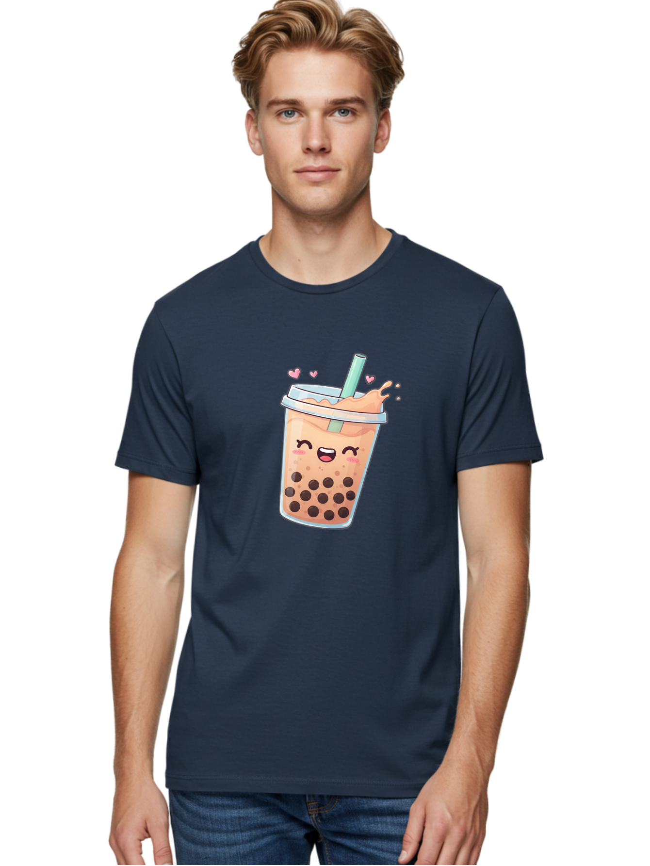 Bubble-Tea-16 Men'S Graphic Tee, 100% Cotton, Comfortable Casual Summer Wear, Machine Washable, Boba Tea, Bubble Tea, Kawaii Drink, Cute Cartoon Beverage, Tea With Boba, Smiling Milk Tea, Adorable Drink, Tea Lover, Boba Love, Refreshing Drink Bac696