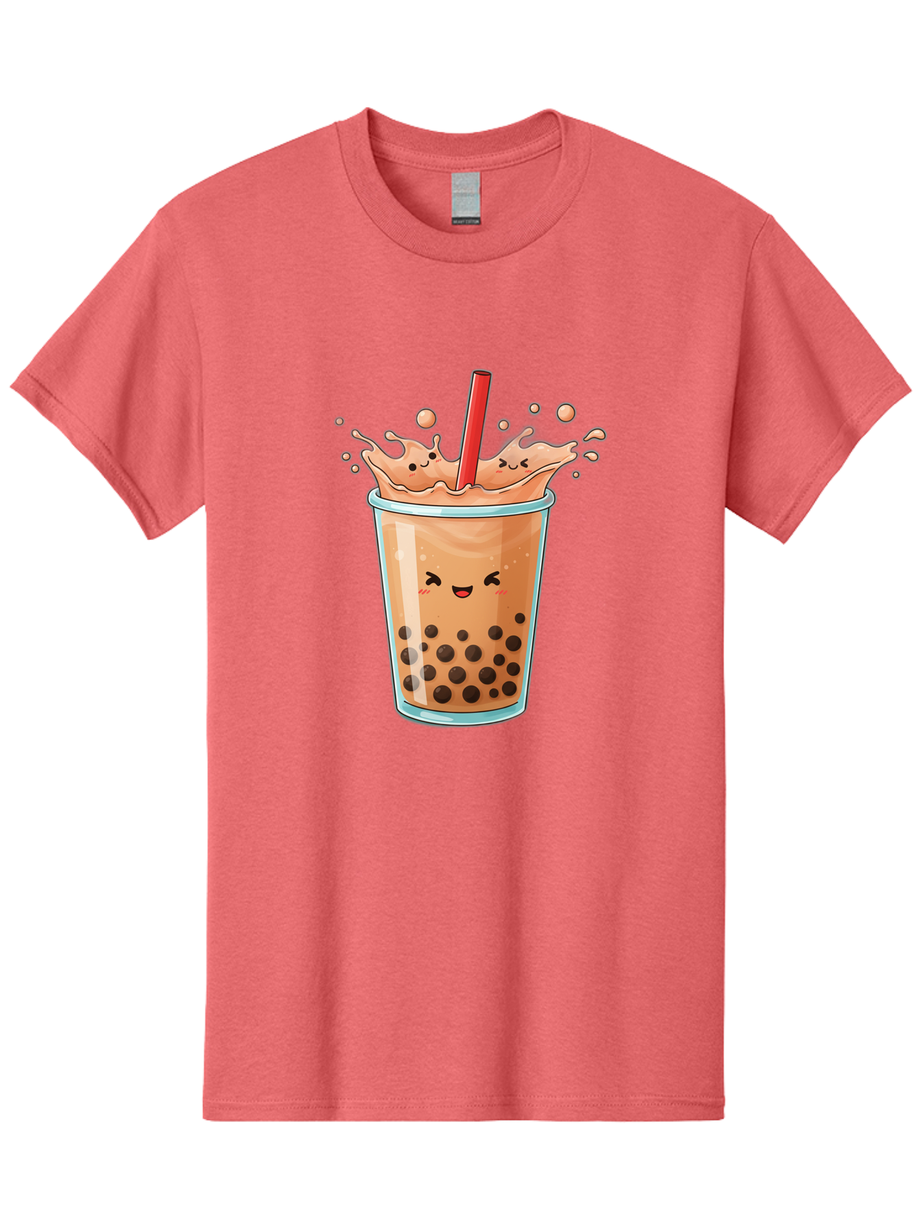 Bubble-Tea-17 Men'S Graphic Tee, 100% Cotton, Comfortable Casual Summer Wear, Machine Washable, Boba Tea With Straw, Cartoon Bubble Tea, Milk Tea With Bubbles, Cute Drink, Boba Drink, Tapioca Pearls, Kawaii Bubble Tea, Smiling Tea Bac697