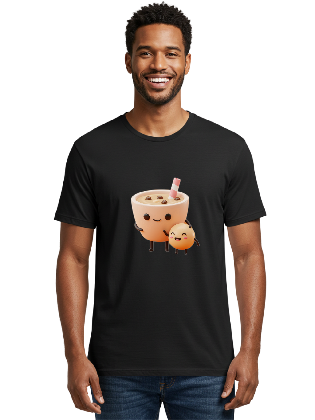 Bubble-Tea-18 Men'S Graphic Tee, 100% Cotton, Comfortable Casual Summer Wear, Machine Washable, Cartoon Boba Tea, Smiling Tea Cup, Boba Friends, Kawaii Characters, Milk Tea, Tapioca Pearls, Adorable Illustration, Funny Bubble Tea Bac698