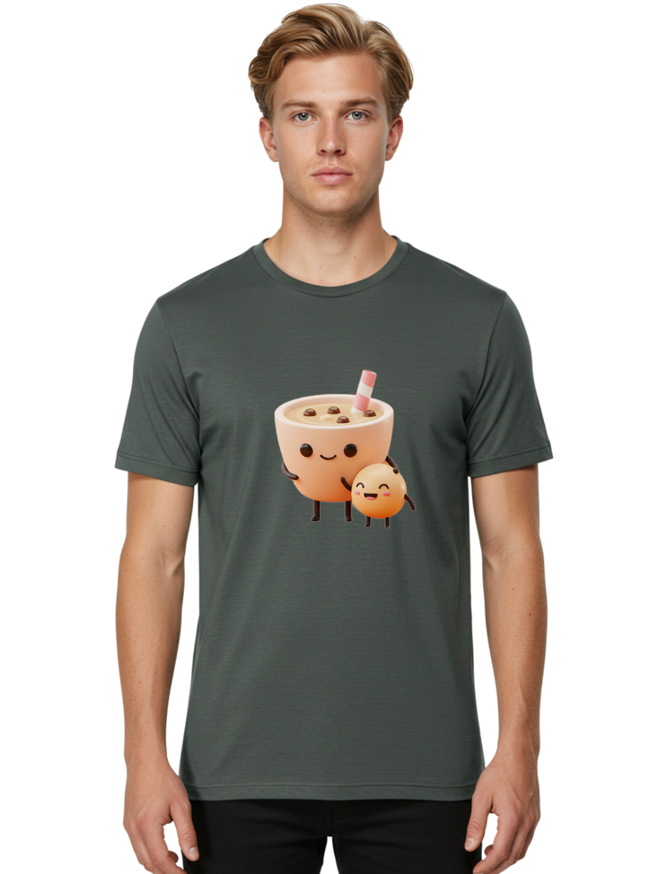Bubble-Tea-18 Men'S Graphic Tee, 100% Cotton, Comfortable Casual Summer Wear, Machine Washable, Cartoon Boba Tea, Smiling Tea Cup, Boba Friends, Kawaii Characters, Milk Tea, Tapioca Pearls, Adorable Illustration, Funny Bubble Tea Bac698