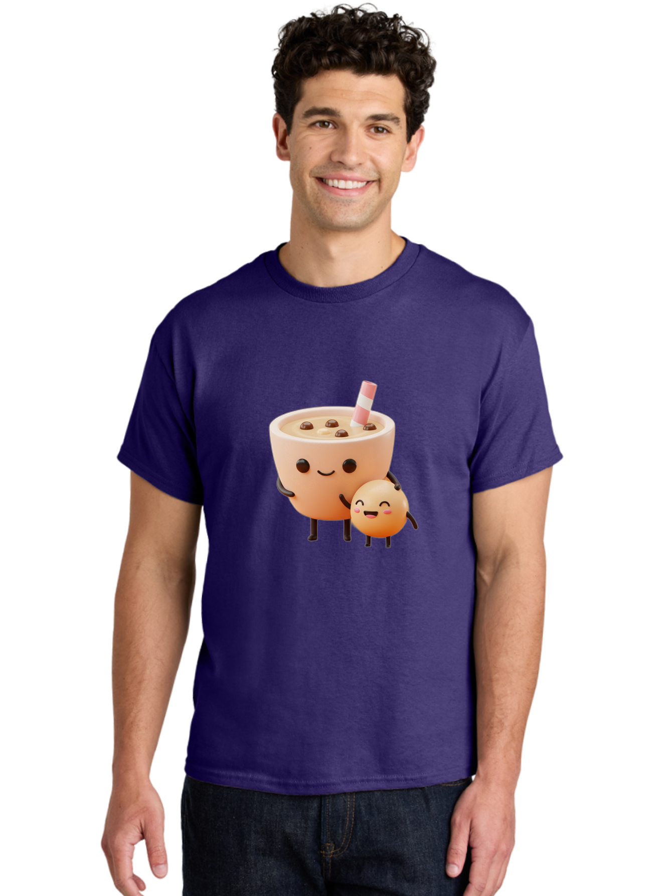 Bubble-Tea-18 Men'S Graphic Tee, 100% Cotton, Comfortable Casual Summer Wear, Machine Washable, Cartoon Boba Tea, Smiling Tea Cup, Boba Friends, Kawaii Characters, Milk Tea, Tapioca Pearls, Adorable Illustration, Funny Bubble Tea Bac698