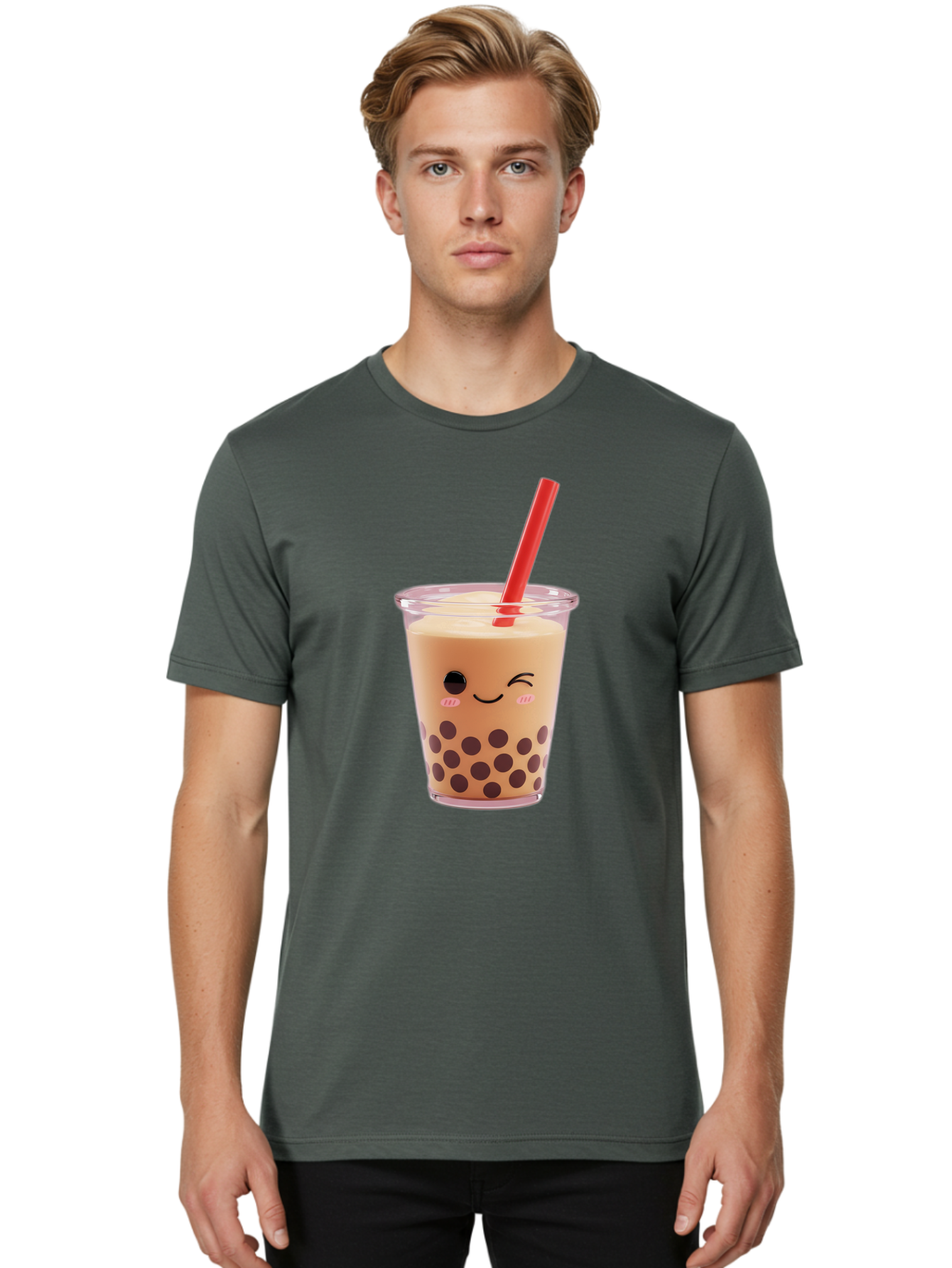 Bubble-Tea-19 Men'S Graphic Tee, 100% Cotton, Comfortable Casual Summer Wear, Machine Washable, Bubble Tea, Boba Tea, Milk Tea, Tapioca Pearls, Kawaii, Cute Drink, Tea Drink, Red Straw, Smiling Face, Adorable Beverage, Trendy Drink Bac699