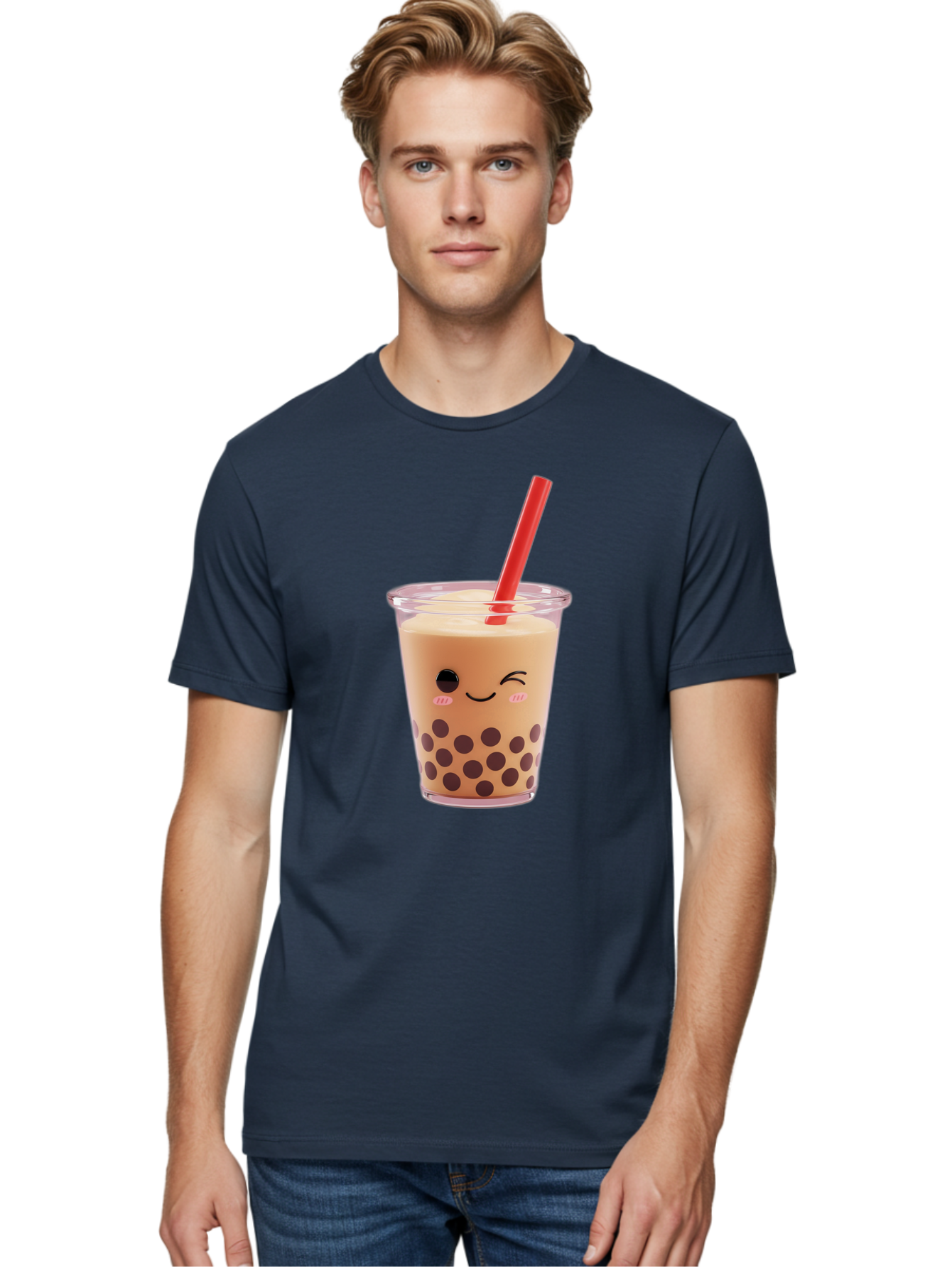 Bubble-Tea-19 Men'S Graphic Tee, 100% Cotton, Comfortable Casual Summer Wear, Machine Washable, Bubble Tea, Boba Tea, Milk Tea, Tapioca Pearls, Kawaii, Cute Drink, Tea Drink, Red Straw, Smiling Face, Adorable Beverage, Trendy Drink Bac699