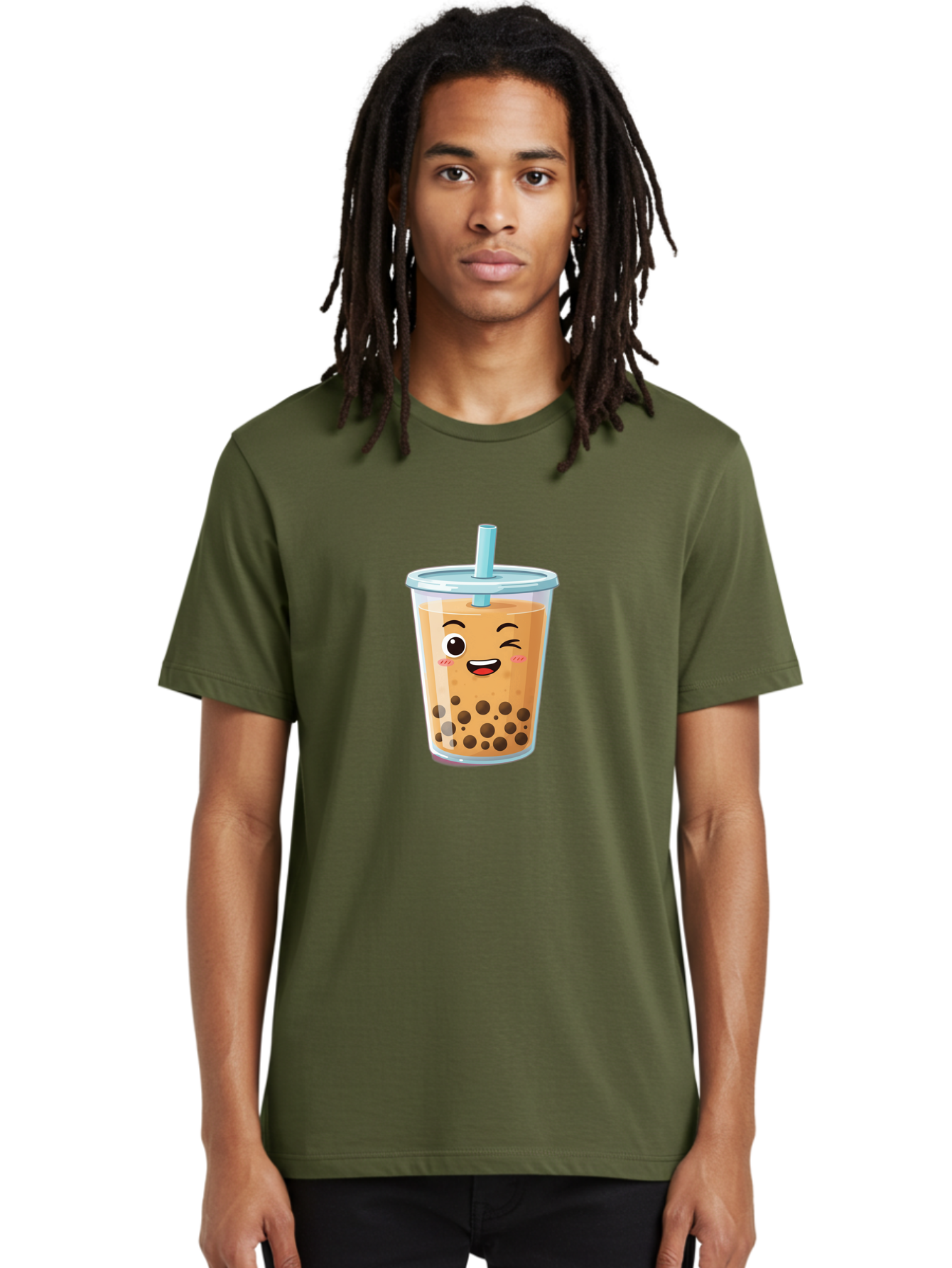 Bubble-Tea-20 Men'S Graphic Tee, 100% Cotton, Comfortable Casual Summer Wear, Machine Washable, Bubble Tea, Boba Drink, Cartoon Illustration, Smiling Face, Happy Beverage, Milk Tea, Tapioca Pearls, Kawaii Culture, Cute Straw, Refreshing Drink Bac701