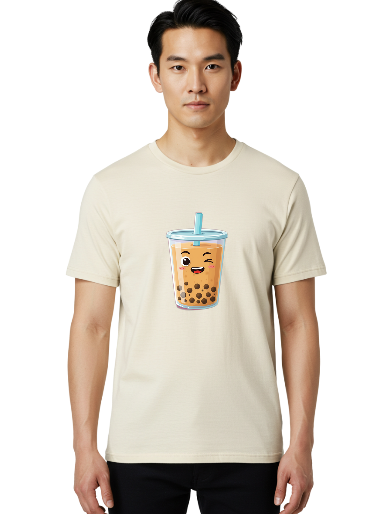 Bubble-Tea-20 Men'S Graphic Tee, 100% Cotton, Comfortable Casual Summer Wear, Machine Washable, Bubble Tea, Boba Drink, Cartoon Illustration, Smiling Face, Happy Beverage, Milk Tea, Tapioca Pearls, Kawaii Culture, Cute Straw, Refreshing Drink Bac701