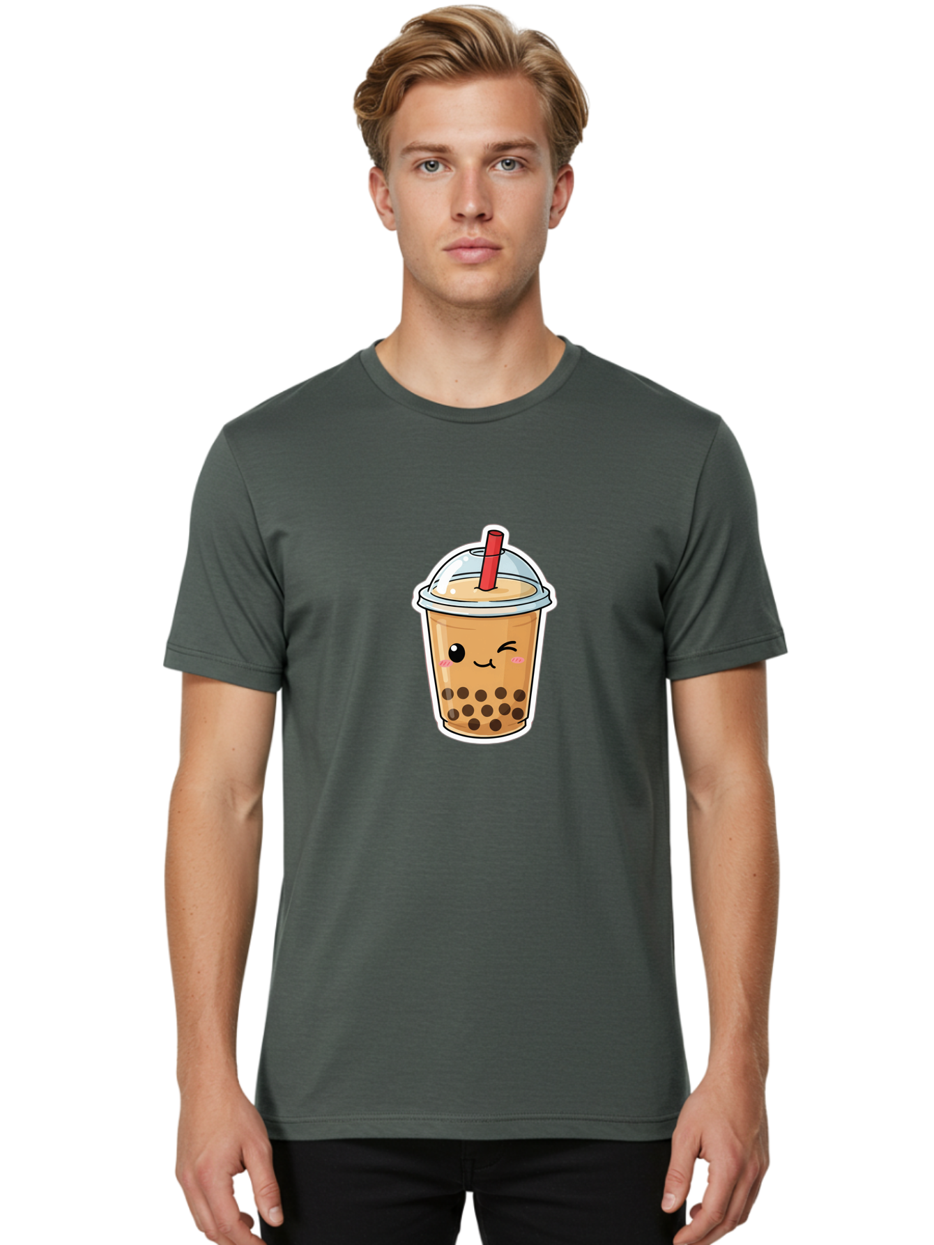 Bubble-Tea-21 Men'S Graphic Tee, 100% Cotton, Comfortable Casual Summer Wear, Machine Washable, Bubble Tea, Boba, Tea Drink, Straw, Cartoon, Cute, Kawaii, Adorable, Beverage, Drink, Tea, Coffee Shop, Milk Tea, Tapioca Pearls, Fun, Playful Bac702