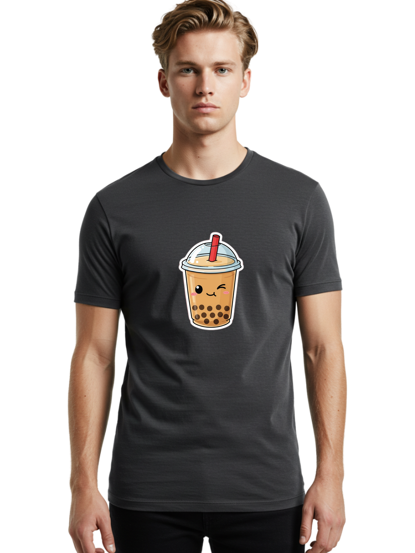 Bubble-Tea-21 Men'S Graphic Tee, 100% Cotton, Comfortable Casual Summer Wear, Machine Washable, Bubble Tea, Boba, Tea Drink, Straw, Cartoon, Cute, Kawaii, Adorable, Beverage, Drink, Tea, Coffee Shop, Milk Tea, Tapioca Pearls, Fun, Playful Bac702