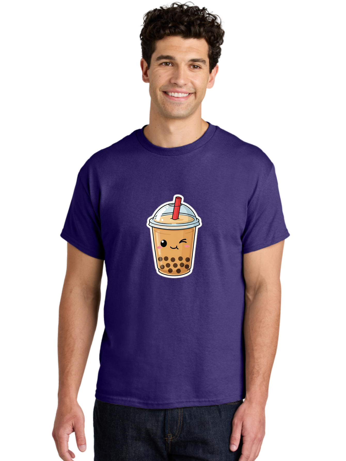 Bubble-Tea-21 Men'S Graphic Tee, 100% Cotton, Comfortable Casual Summer Wear, Machine Washable, Bubble Tea, Boba, Tea Drink, Straw, Cartoon, Cute, Kawaii, Adorable, Beverage, Drink, Tea, Coffee Shop, Milk Tea, Tapioca Pearls, Fun, Playful Bac702