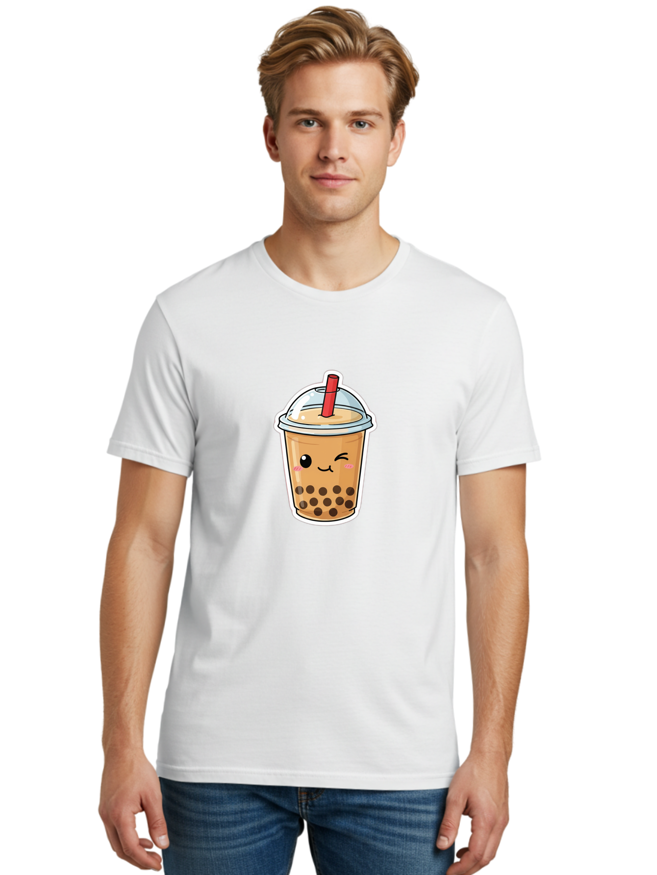 Bubble-Tea-21 Men'S Graphic Tee, 100% Cotton, Comfortable Casual Summer Wear, Machine Washable, Bubble Tea, Boba, Tea Drink, Straw, Cartoon, Cute, Kawaii, Adorable, Beverage, Drink, Tea, Coffee Shop, Milk Tea, Tapioca Pearls, Fun, Playful Bac702
