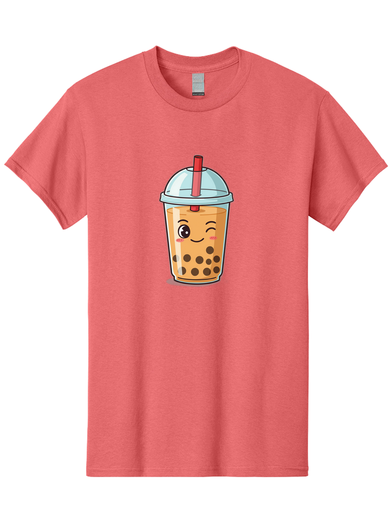 Bubble-Tea-23 Men'S Graphic Tee, 100% Cotton, Comfortable Casual Summer Wear, Machine Washable, Cartoon Boba Tea, Bubble Tea Drink, Animated Beverage, Smiling Face, Winking Eye, Cute Character, Boba Drink, Tea With Boba, Boba Love, Tea Culture Bac704