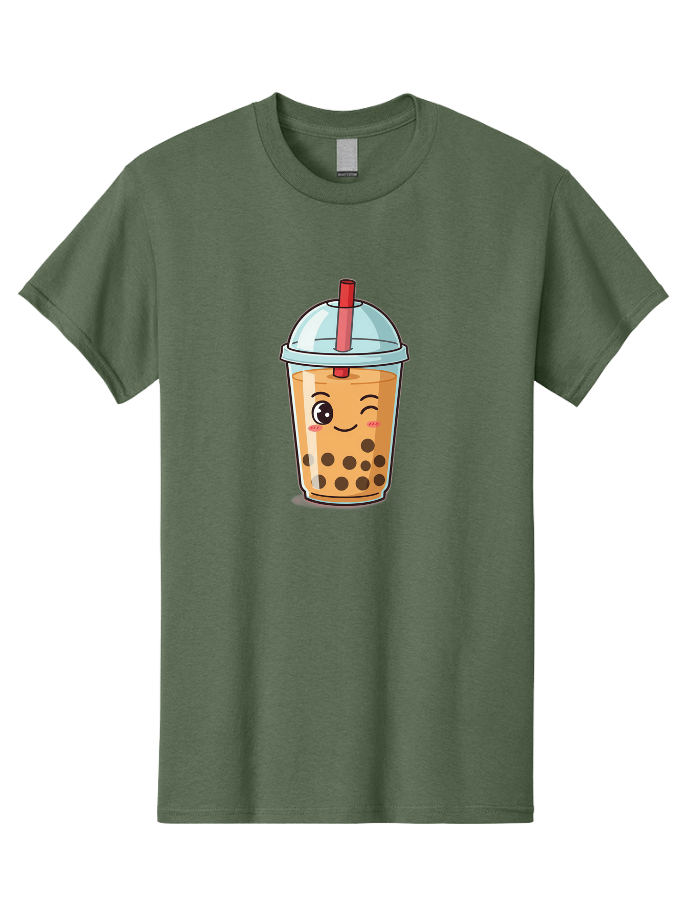 Bubble-Tea-23 Men'S Graphic Tee, 100% Cotton, Comfortable Casual Summer Wear, Machine Washable, Cartoon Boba Tea, Bubble Tea Drink, Animated Beverage, Smiling Face, Winking Eye, Cute Character, Boba Drink, Tea With Boba, Boba Love, Tea Culture Bac704