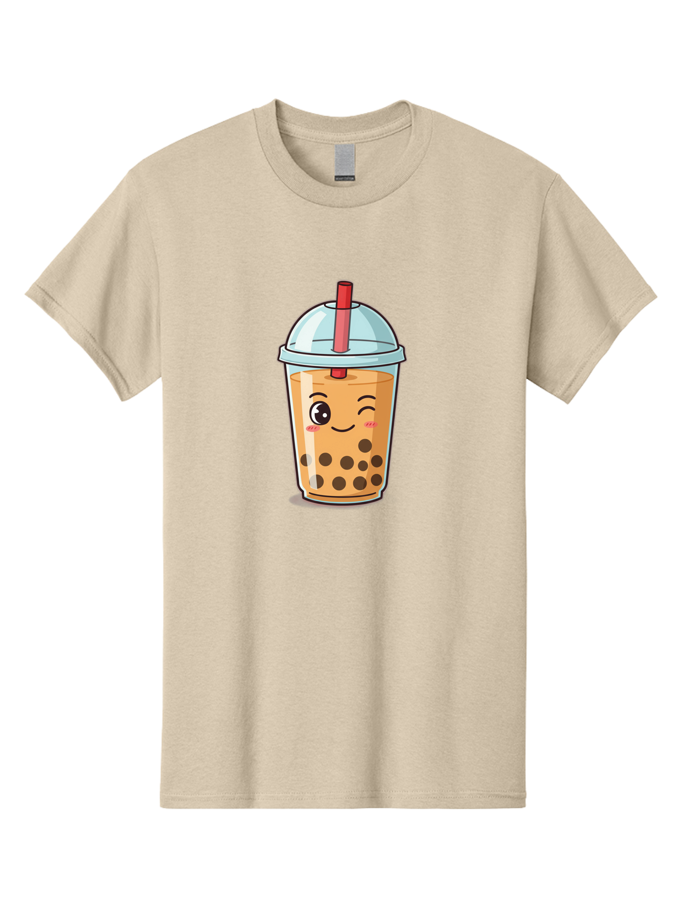 Bubble-Tea-23 Men'S Graphic Tee, 100% Cotton, Comfortable Casual Summer Wear, Machine Washable, Cartoon Boba Tea, Bubble Tea Drink, Animated Beverage, Smiling Face, Winking Eye, Cute Character, Boba Drink, Tea With Boba, Boba Love, Tea Culture Bac704