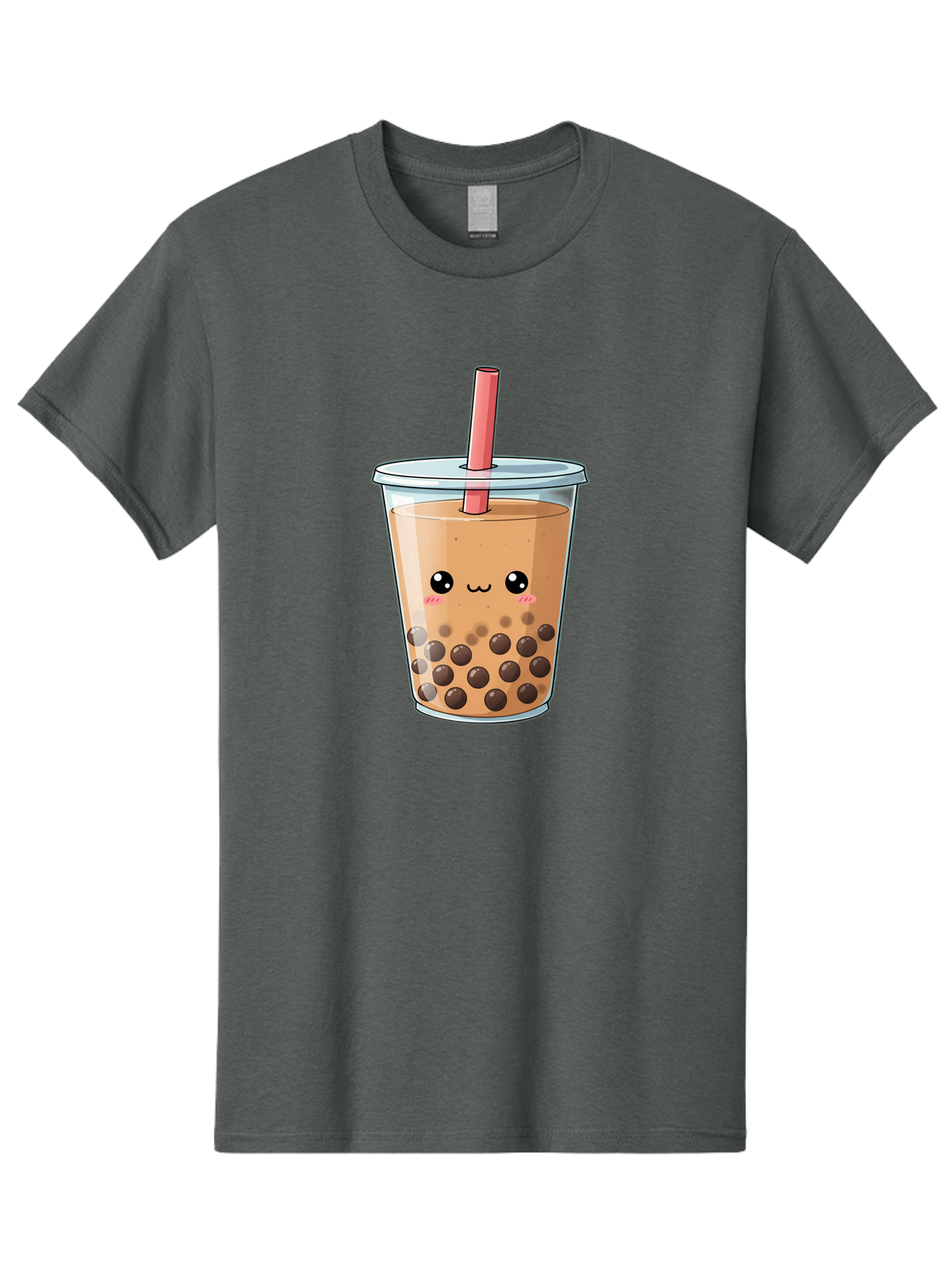 Bubble-Tea-5 Men'S Graphic Tee, 100% Cotton, Comfortable Casual Summer Wear, Machine Washable, Boba Tea, Milk Tea, Bubble Tea, Cute Drink, Cartoon Character, Adorable Face, Happy Expression, Brown Bubbles, Pink Straw, Iced Tea, Tea Culture, Bac707