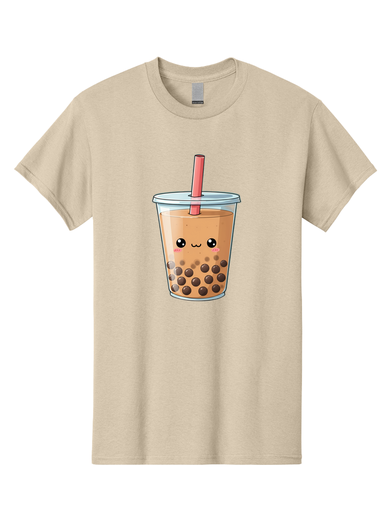 Bubble-Tea-5 Men'S Graphic Tee, 100% Cotton, Comfortable Casual Summer Wear, Machine Washable, Boba Tea, Milk Tea, Bubble Tea, Cute Drink, Cartoon Character, Adorable Face, Happy Expression, Brown Bubbles, Pink Straw, Iced Tea, Tea Culture, Bac707