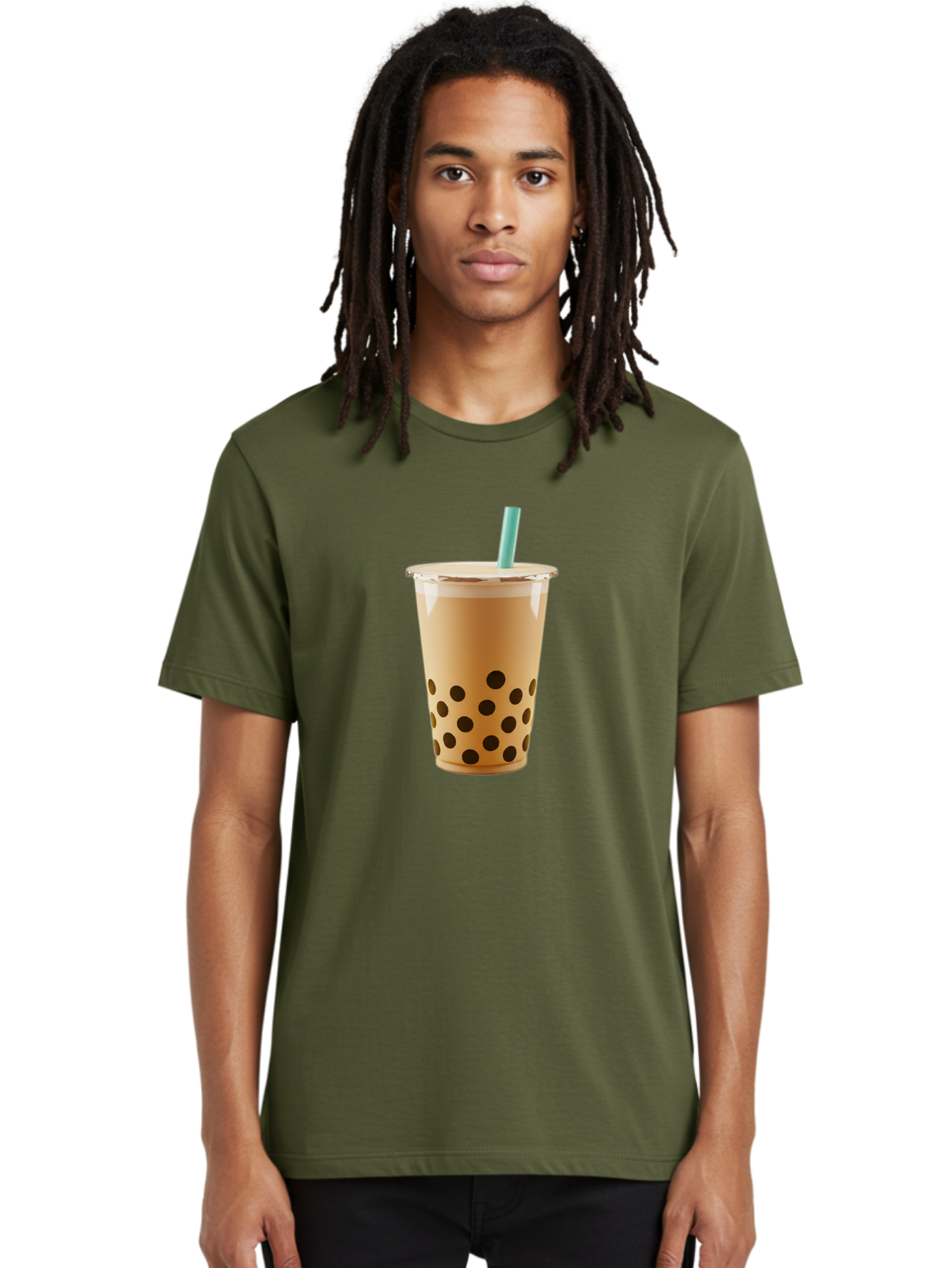 Bubble-Tea-7 Men'S Graphic Tee, 100% Cotton, Comfortable Casual Summer Wear, Machine Washable, Bubble Milk Tea, Boba Drink, Iced Tea, Creamy Texture, Black Tapioca Pearls, Takeout Cup, Blue Straw, Refreshing Beverage, Popular Drink Bac709