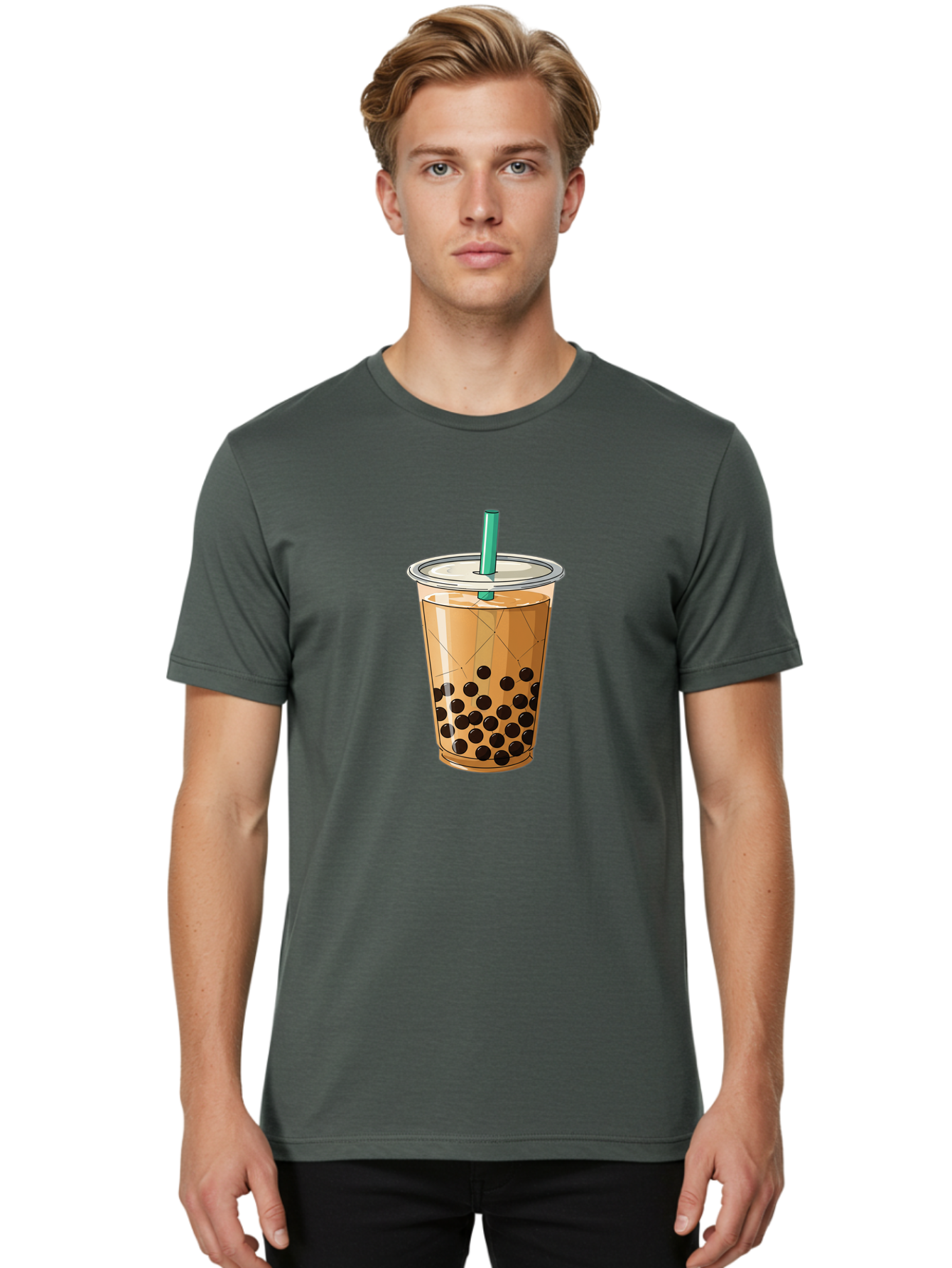 Bubble-Tea-8 Men'S Graphic Tee, 100% Cotton, Comfortable Casual Summer Wear, Machine Washable, Bubble Tea, Boba Tea, Milk Tea, Tapioca Pearls, Cold Drink, Plastic Cup, Straw, Takeout Beverage, Refreshing Drink, Sweet Treat Bac710
