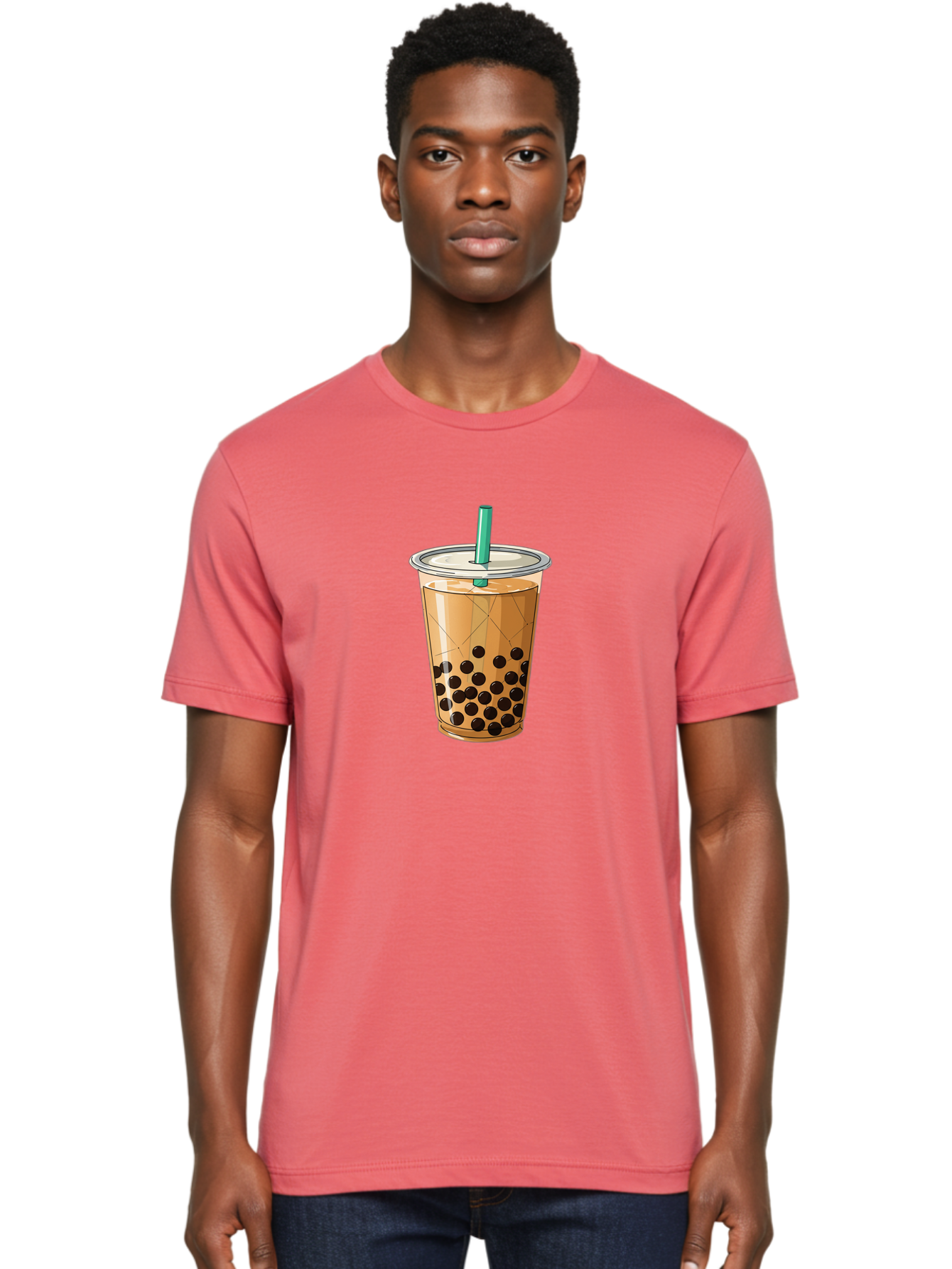 Bubble-Tea-8 Men'S Graphic Tee, 100% Cotton, Comfortable Casual Summer Wear, Machine Washable, Bubble Tea, Boba Tea, Milk Tea, Tapioca Pearls, Cold Drink, Plastic Cup, Straw, Takeout Beverage, Refreshing Drink, Sweet Treat Bac710