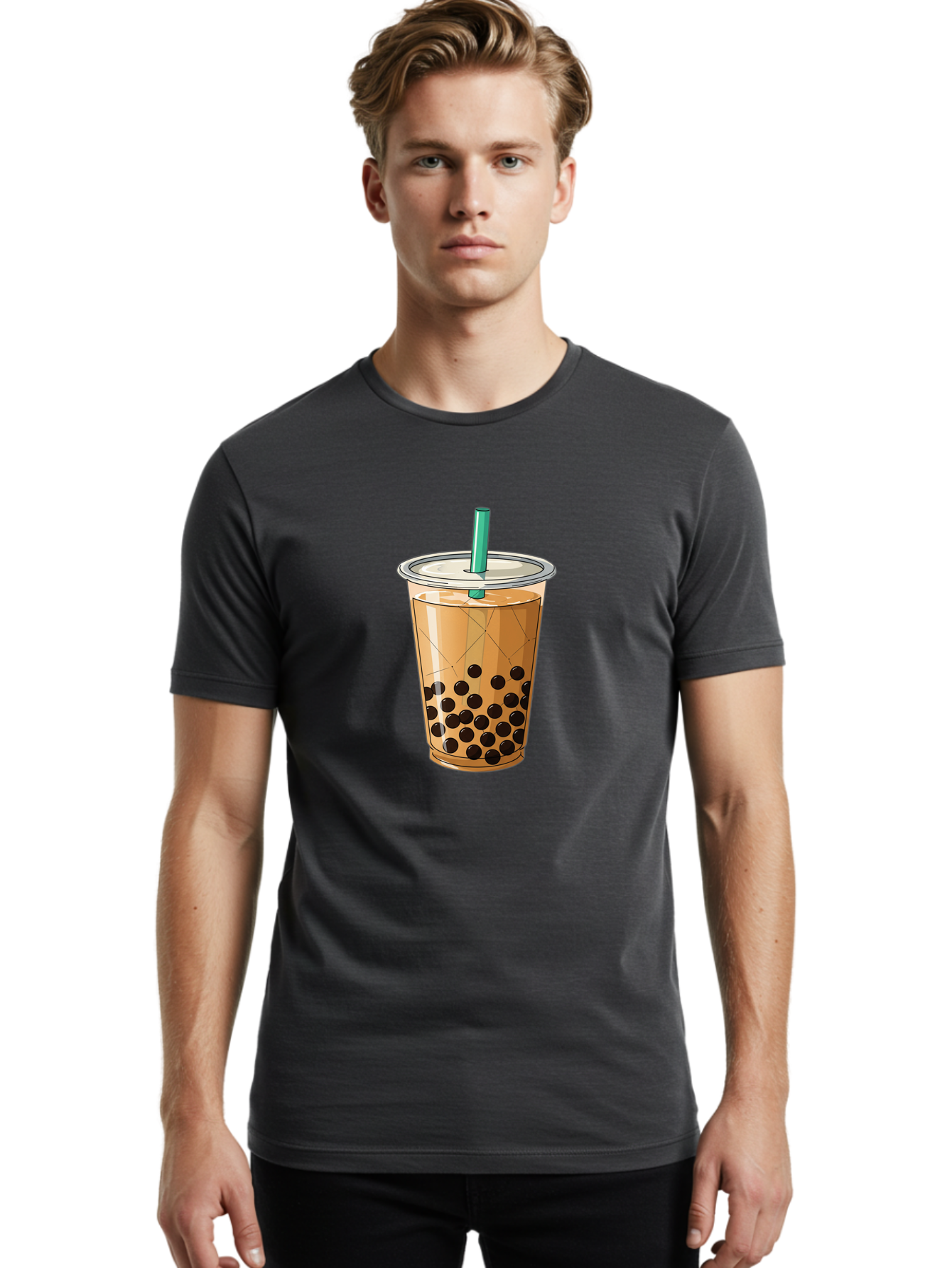 Bubble-Tea-8 Men'S Graphic Tee, 100% Cotton, Comfortable Casual Summer Wear, Machine Washable, Bubble Tea, Boba Tea, Milk Tea, Tapioca Pearls, Cold Drink, Plastic Cup, Straw, Takeout Beverage, Refreshing Drink, Sweet Treat Bac710